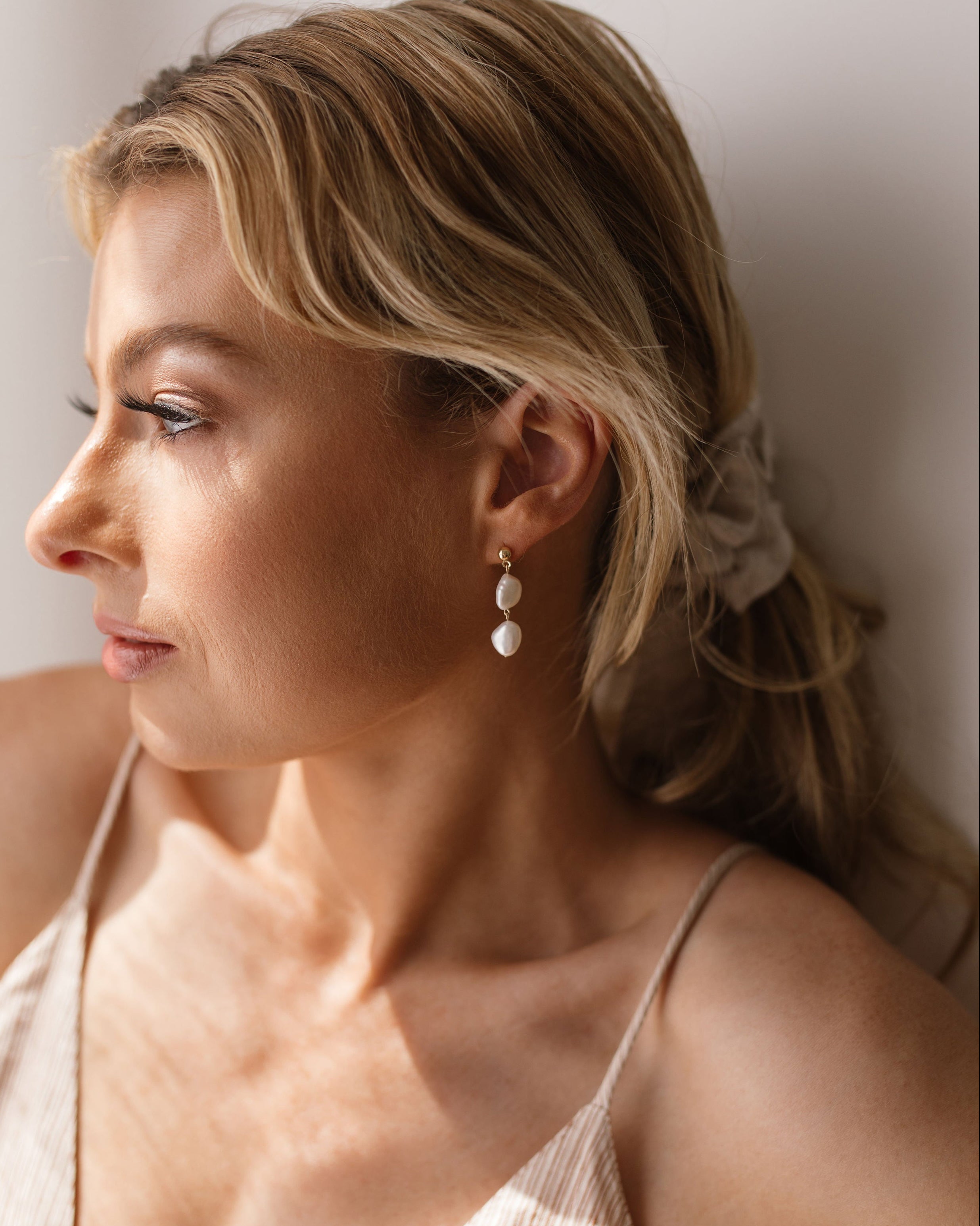 Elisse Double Pearl Drop Studs