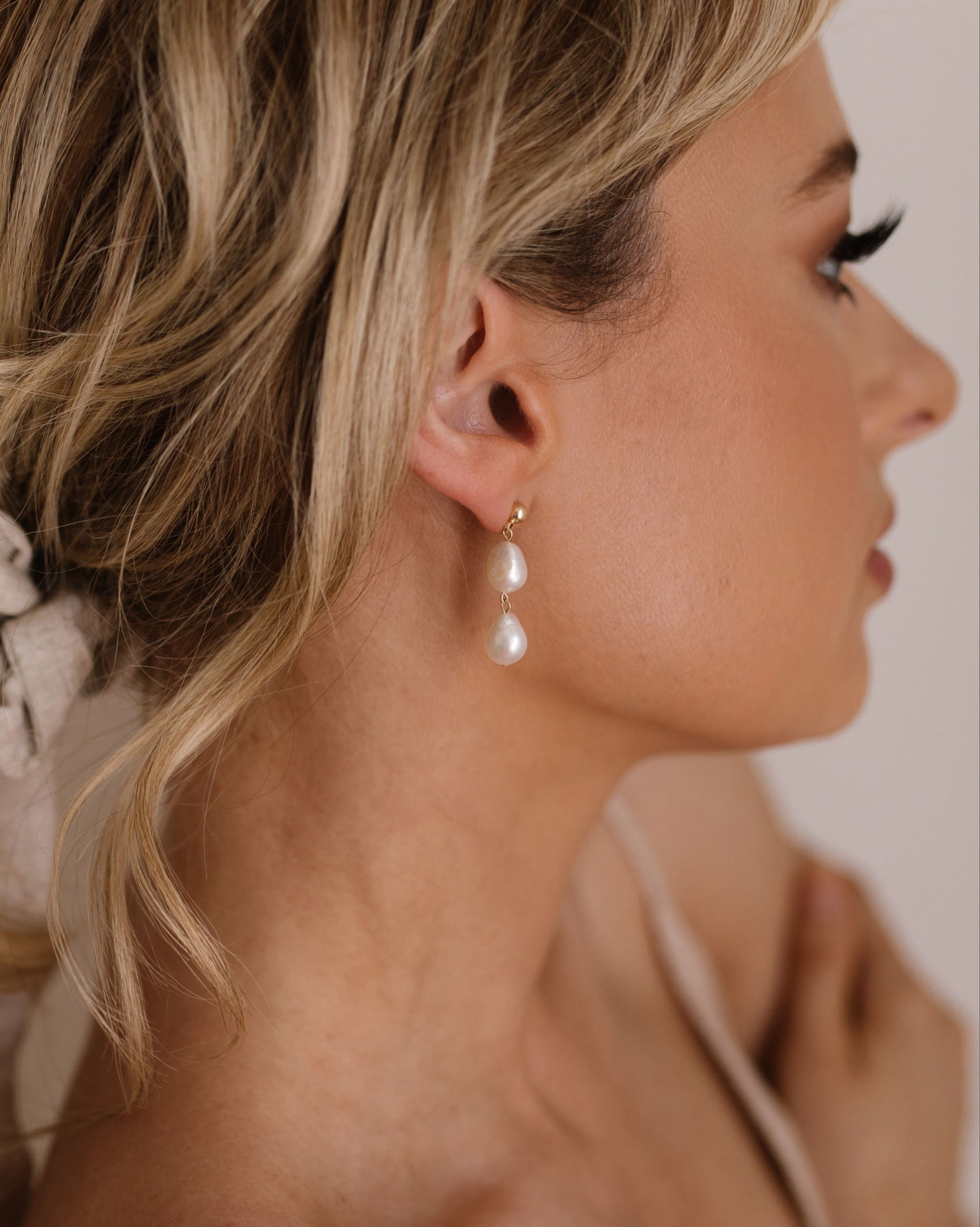Elisse Double Pearl Studs | Solid Gold