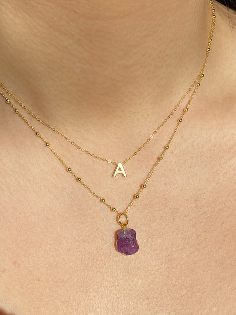 Initial & Amethyst Necklace Set | February Birthstone