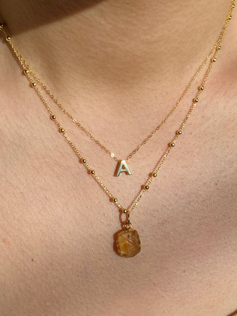 Initial & Citrine Necklace Set | November Birthstone