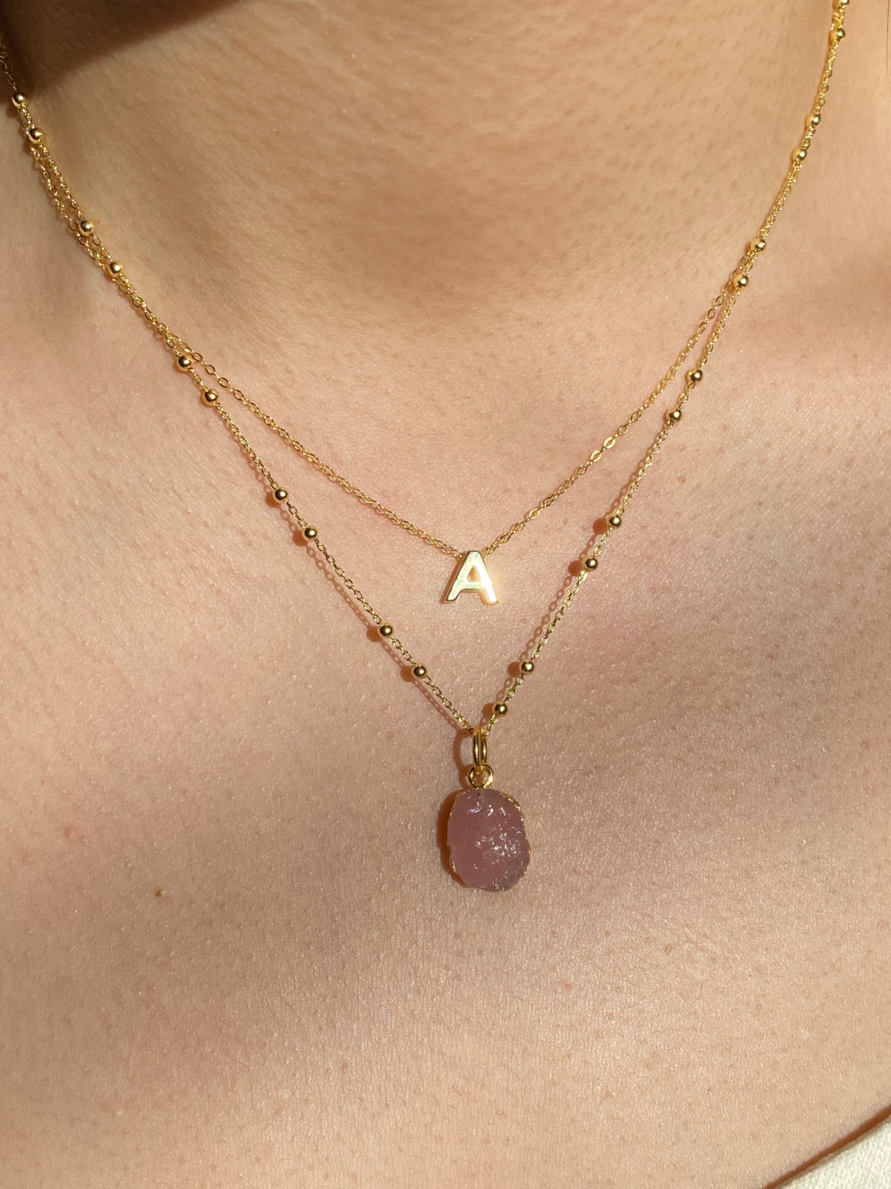 Alphabet + Flat Birthstone Necklace Set - October