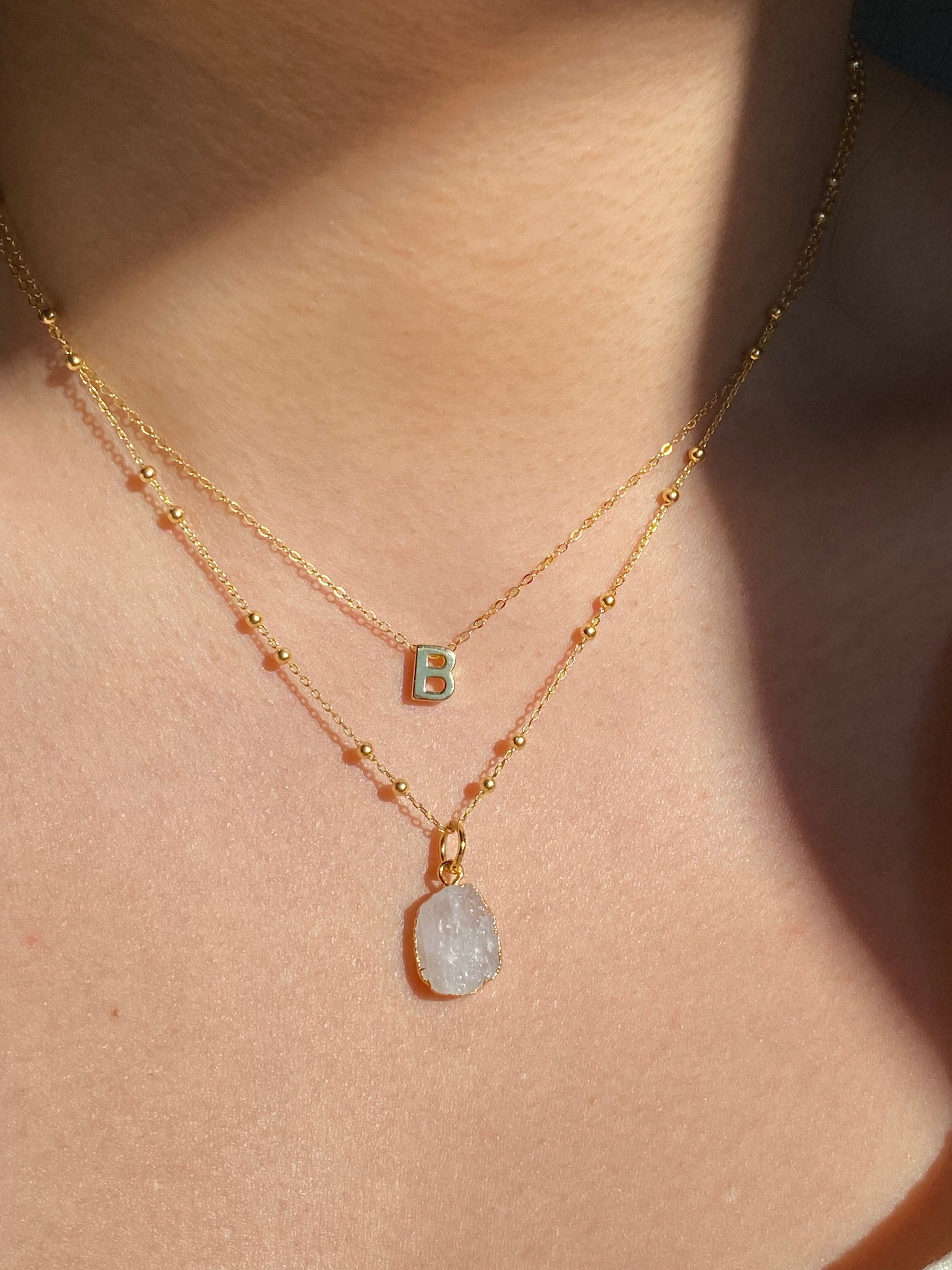 Alphabet + Flat Birthstone Necklace Set - June