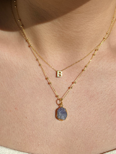 Initial & Tanzanite Necklace Set | December Birthstone