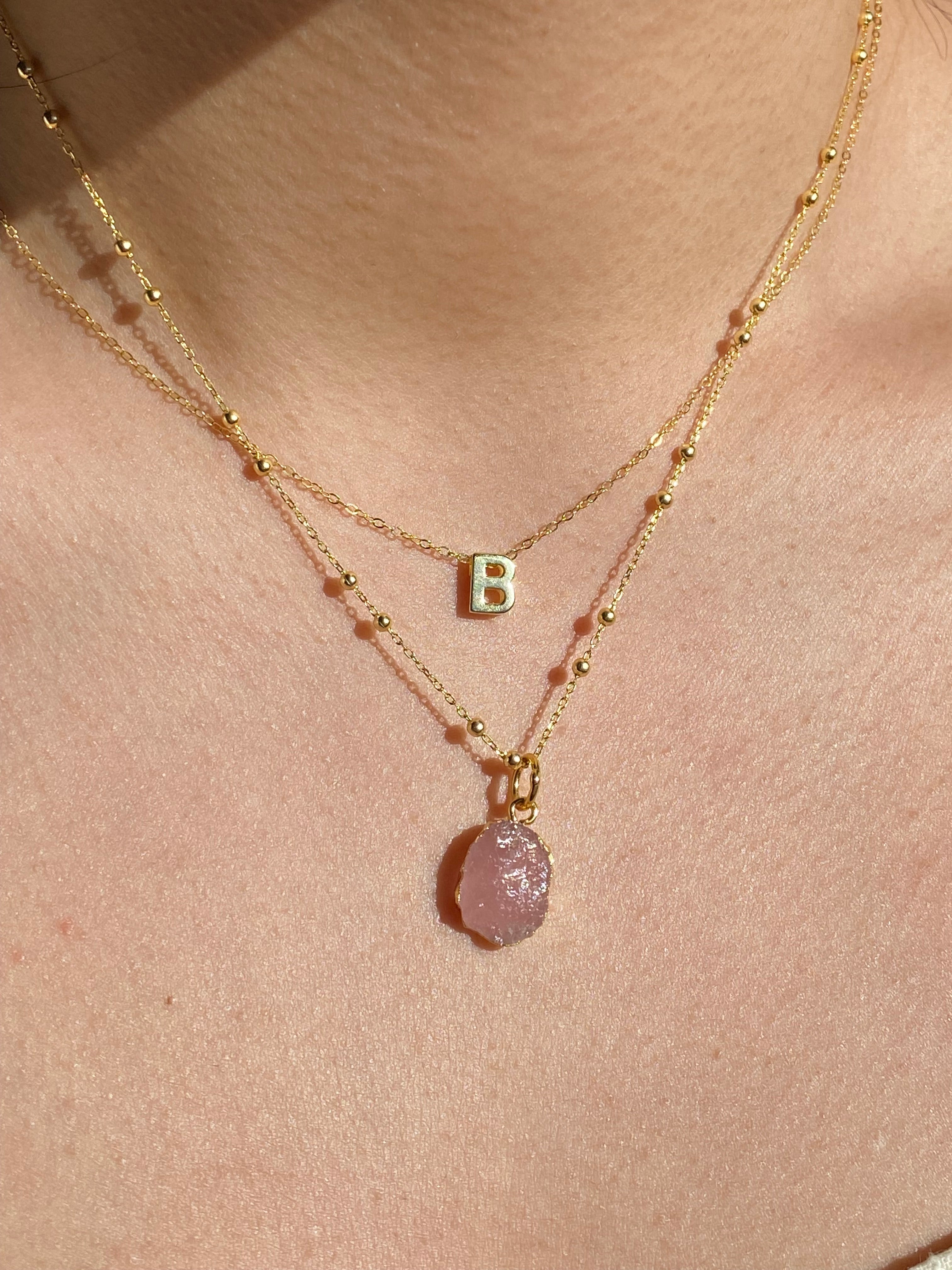 Alphabet + Flat Birthstone Necklace Set - October