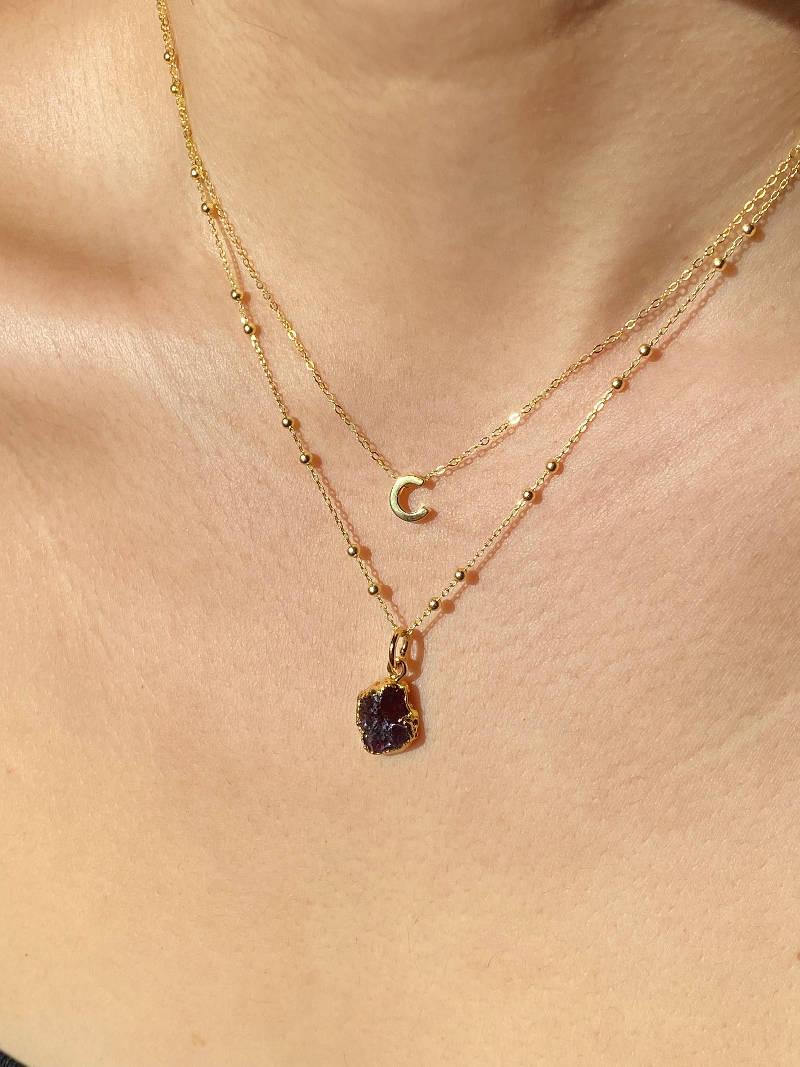 Alphabet + Flat Birthstone Necklace Set - January