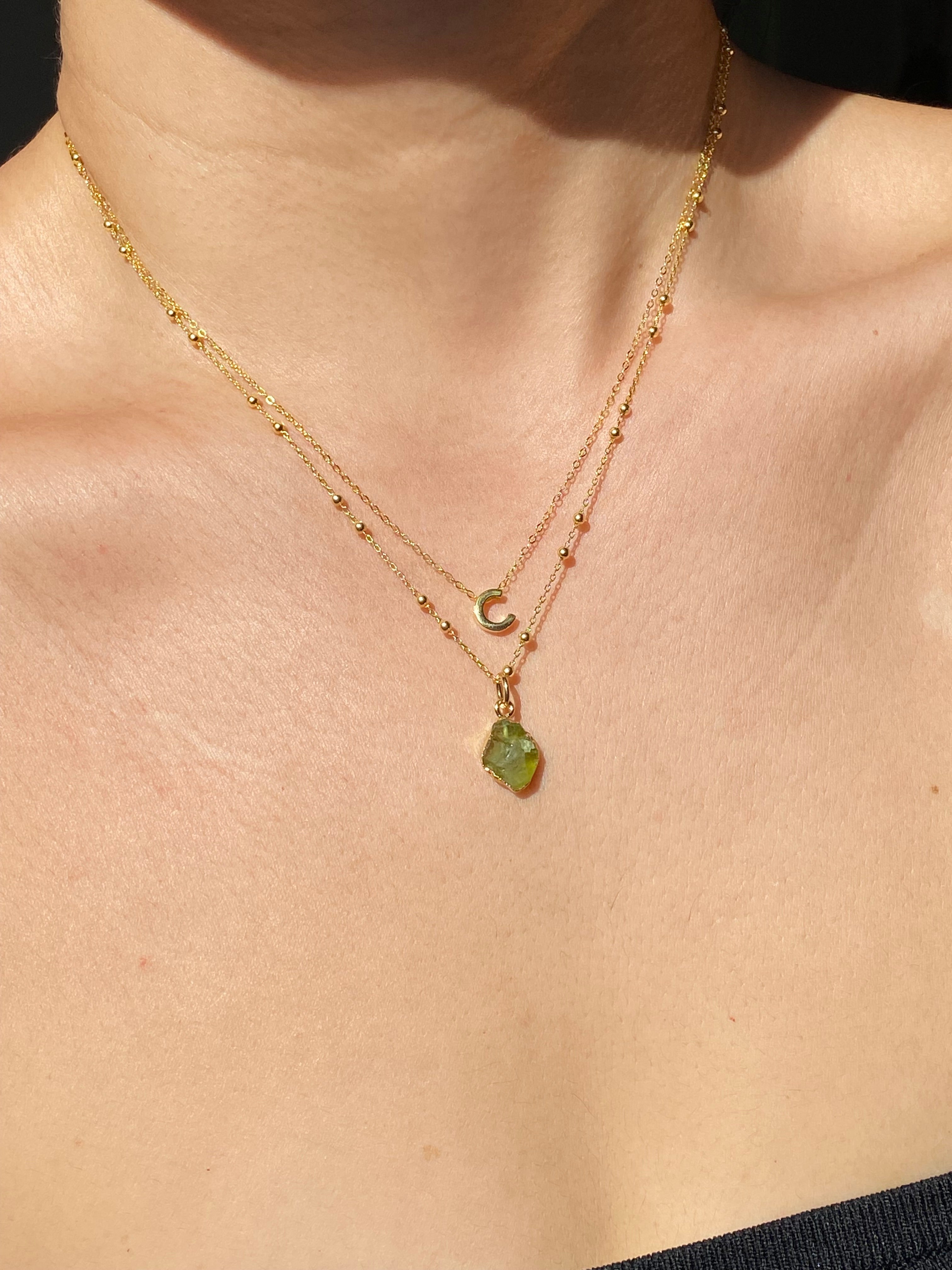 Alphabet + Flat Birthstone Necklace Set - August