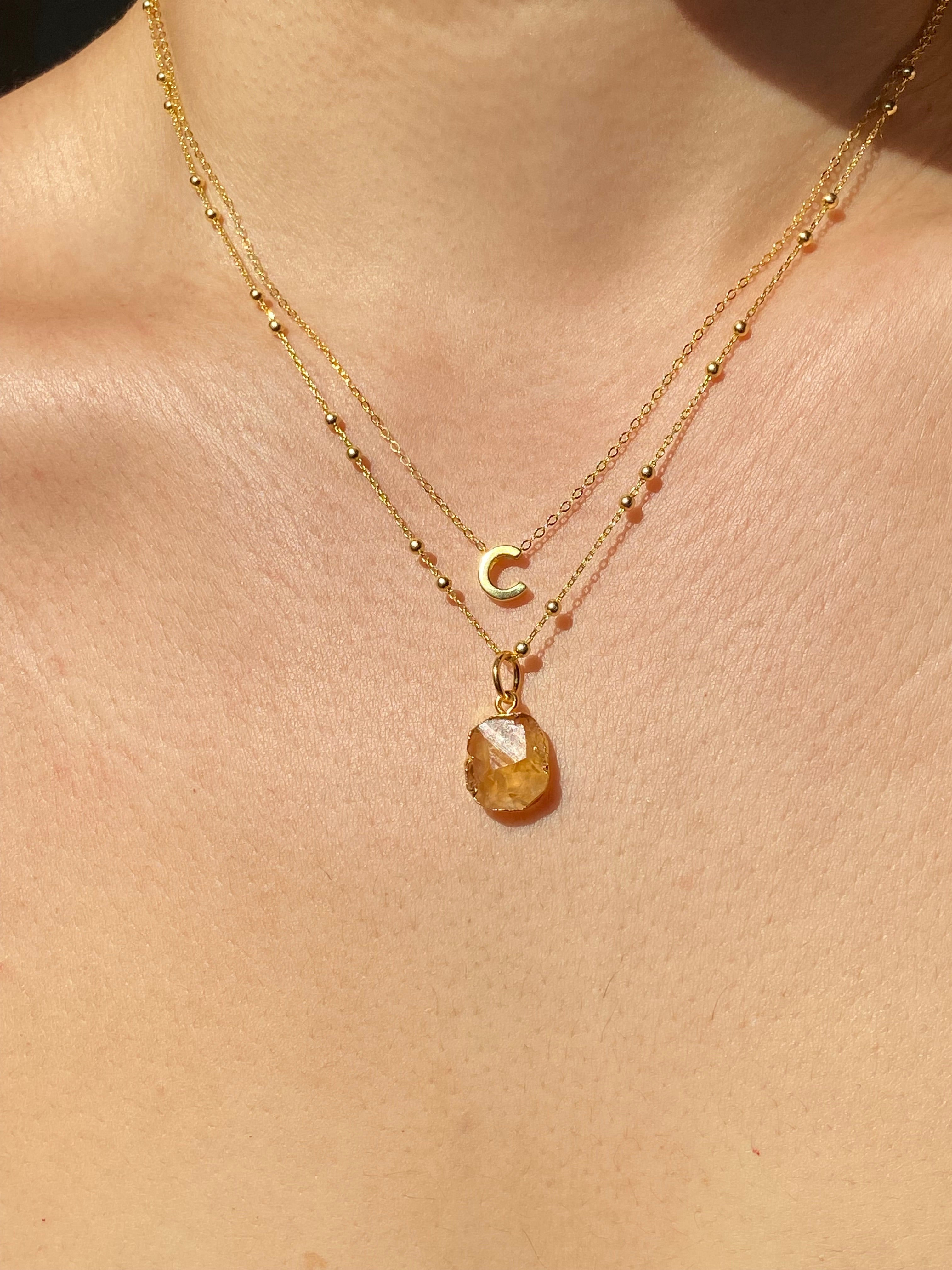 Alphabet + Flat Birthstone Necklace Set - November
