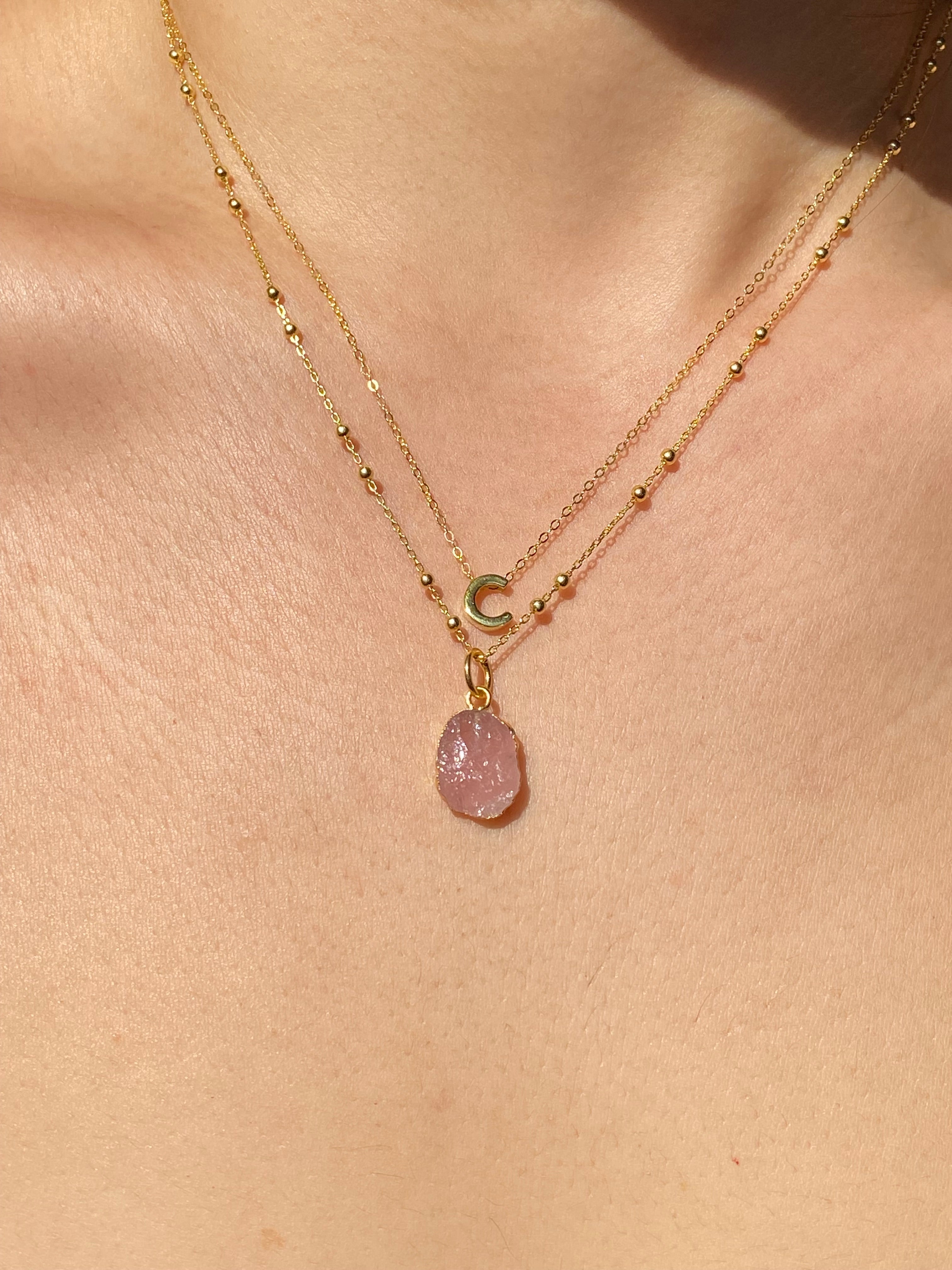 Alphabet + Flat Birthstone Necklace Set - October