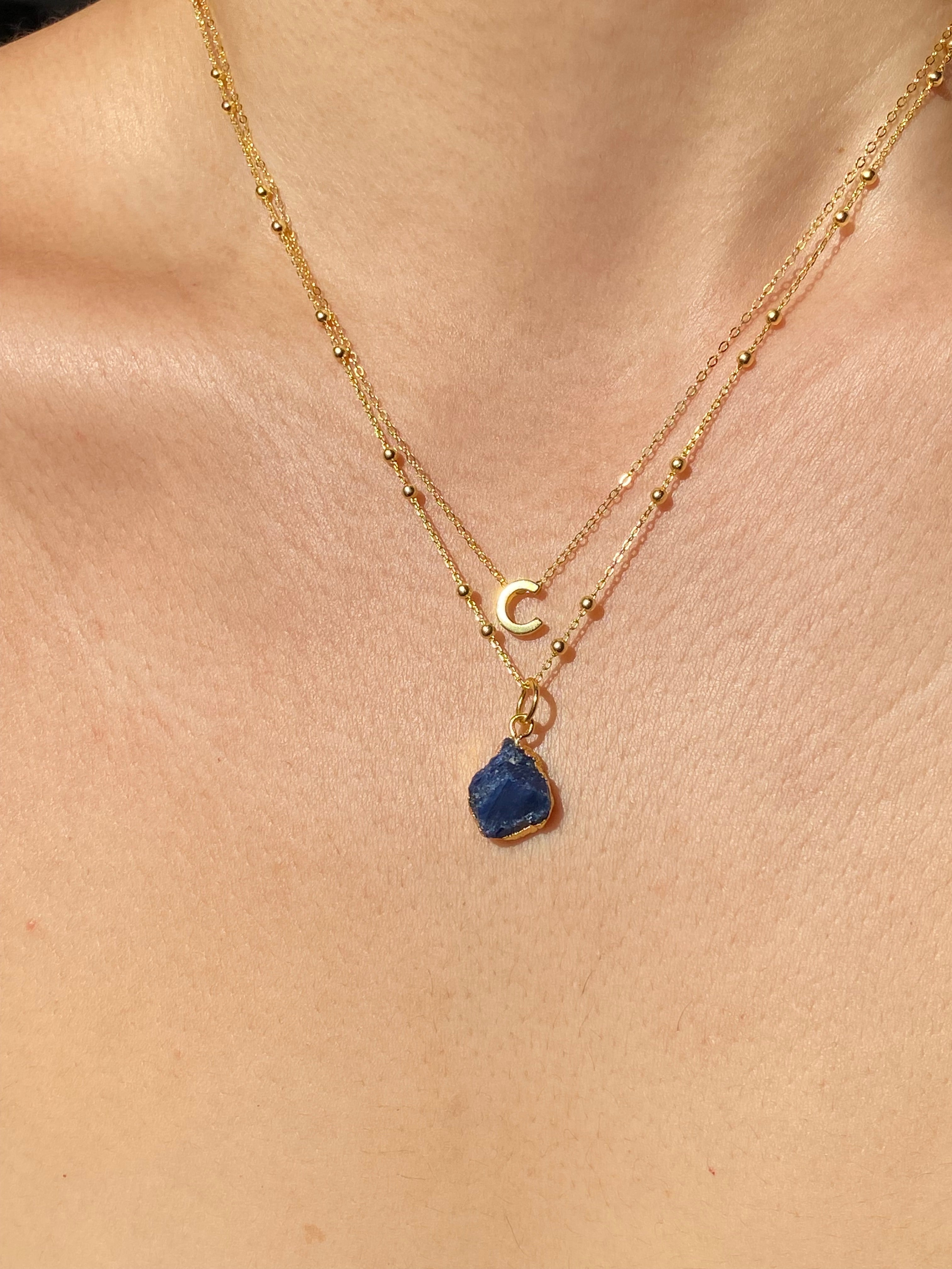 Alphabet + Flat Birthstone Necklace Set - September