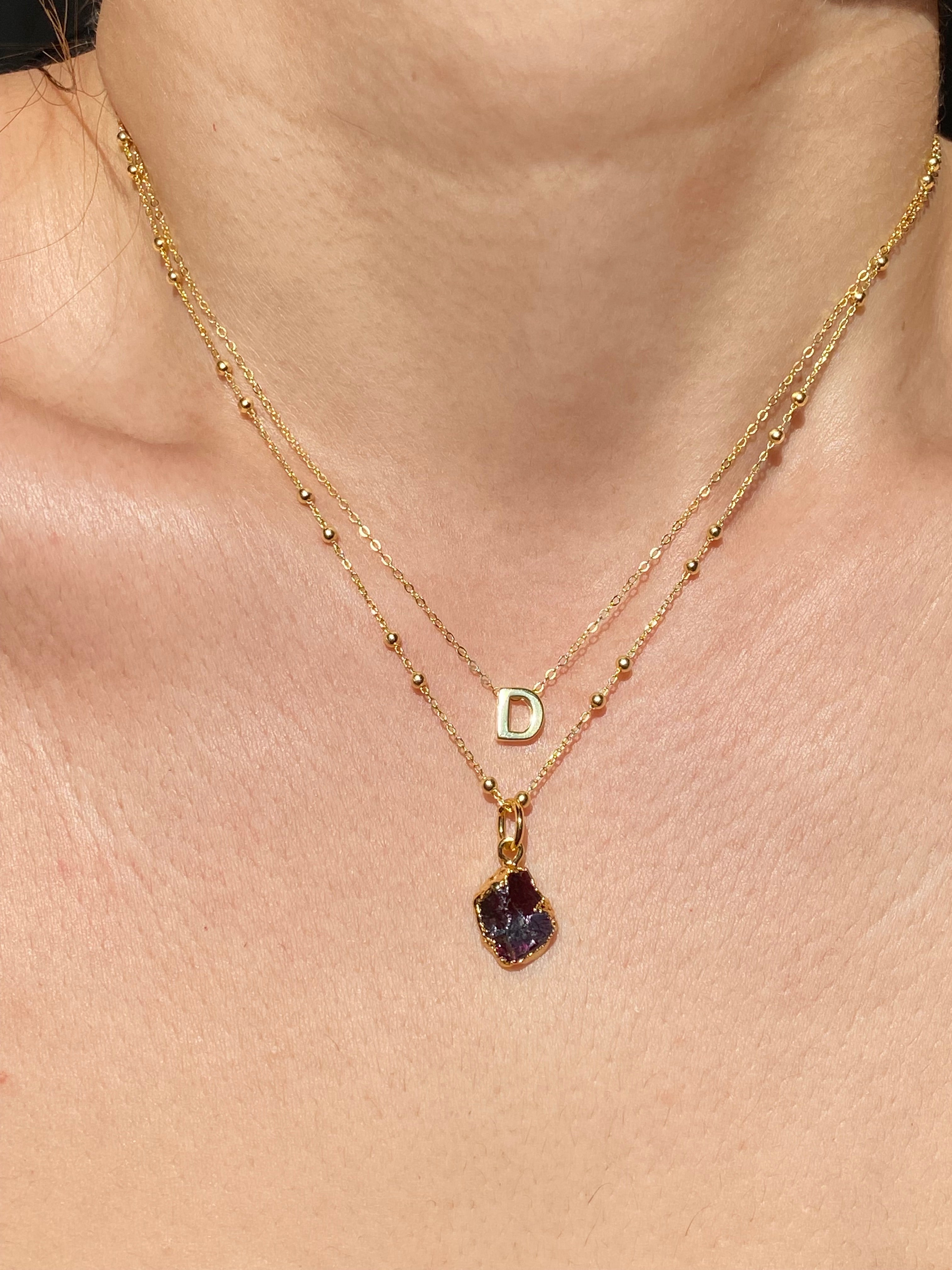 Alphabet + Flat Birthstone Necklace Set - January