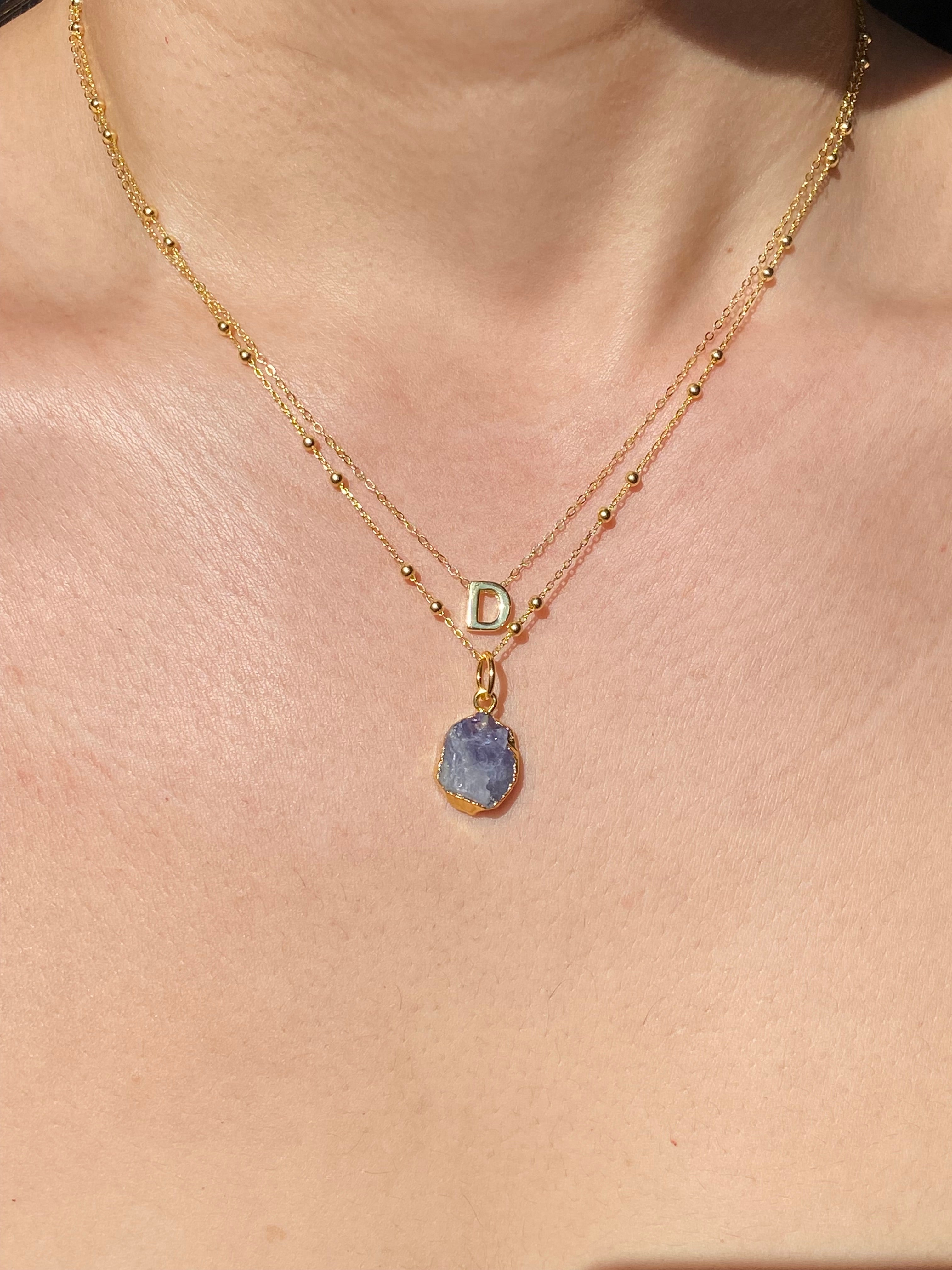 Alphabet + Flat Birthstone Necklace Set - December