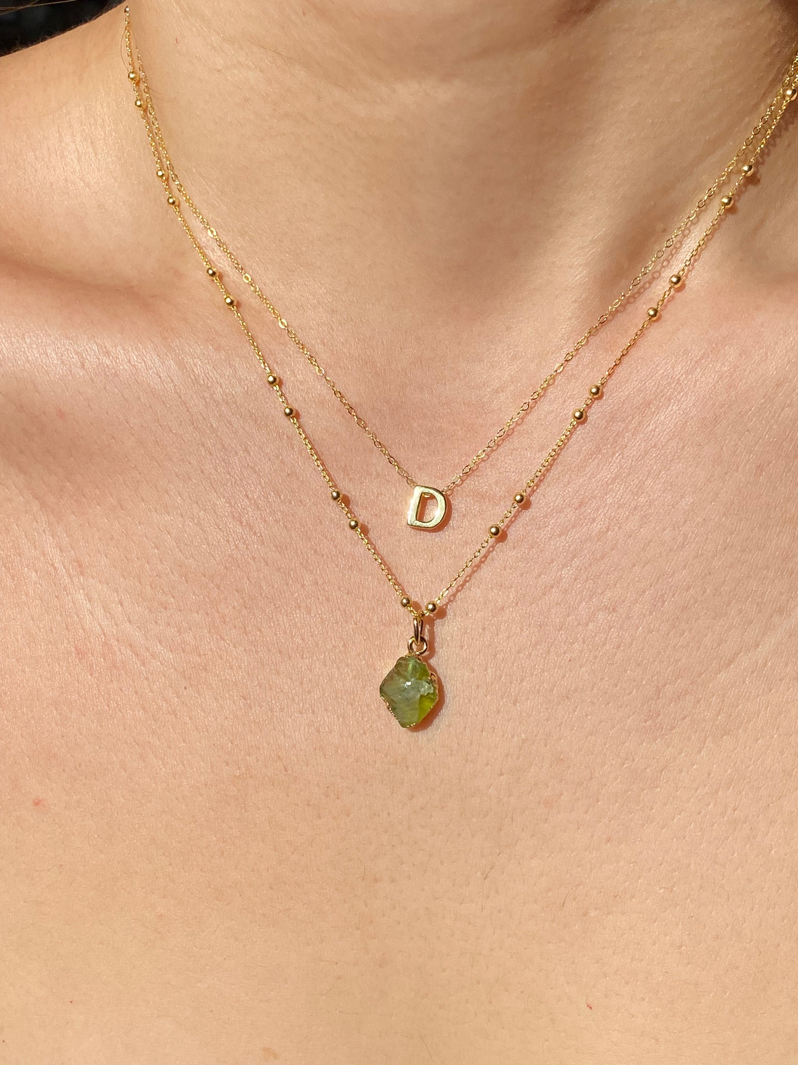 Alphabet + Flat Birthstone Necklace Set - August