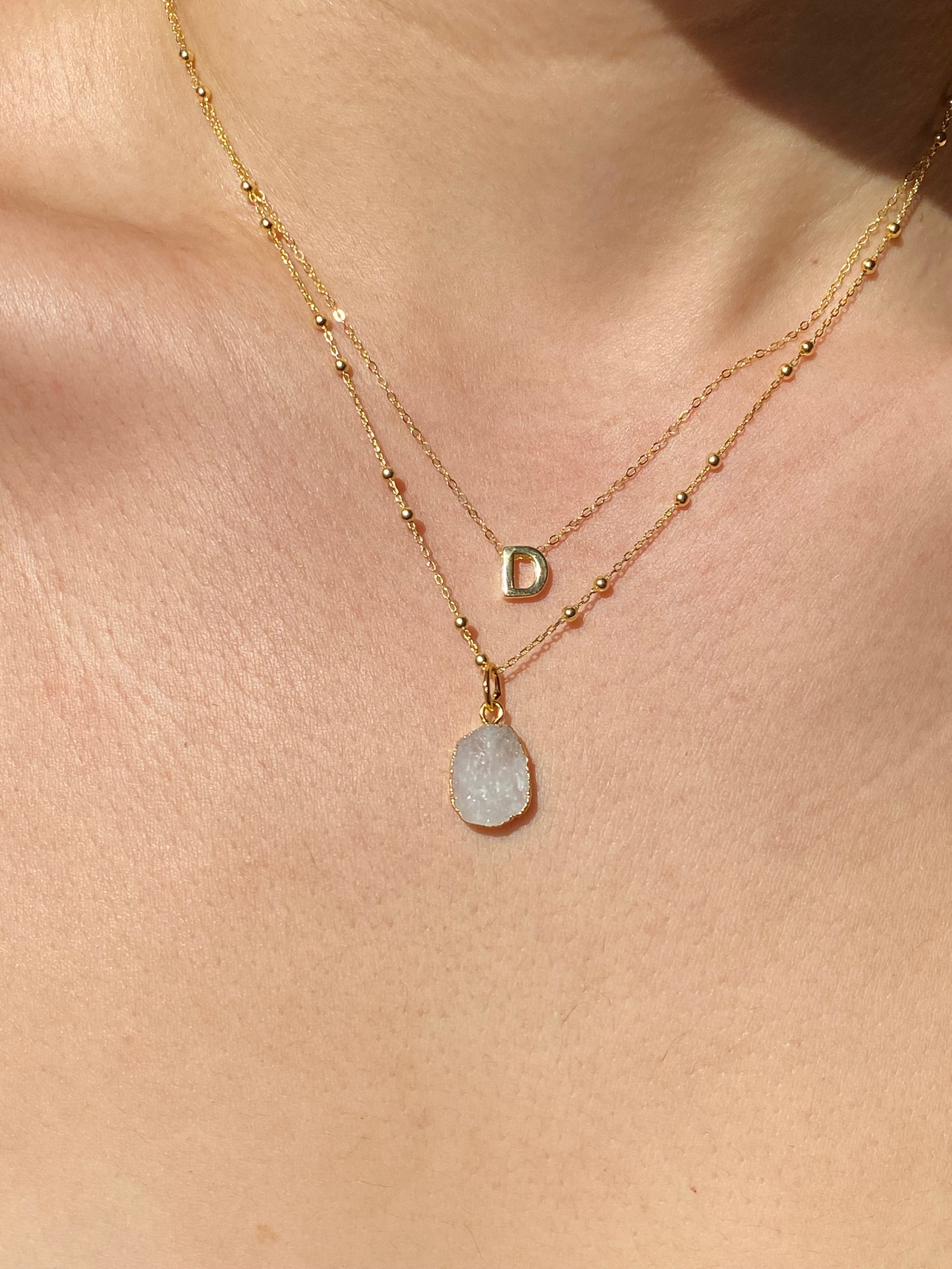 Alphabet + Flat Birthstone Necklace Set - June