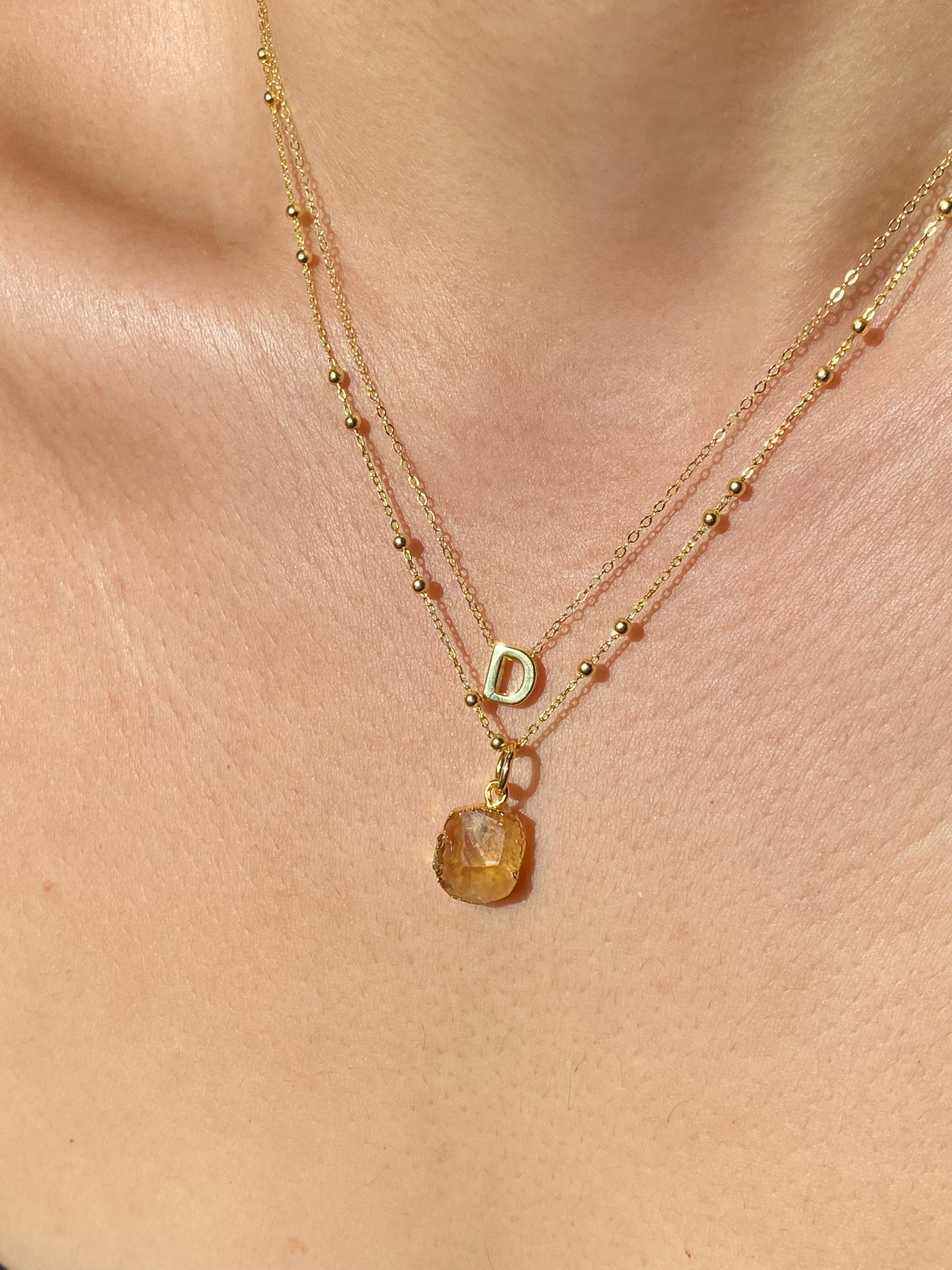 Alphabet + Flat Birthstone Necklace Set - November