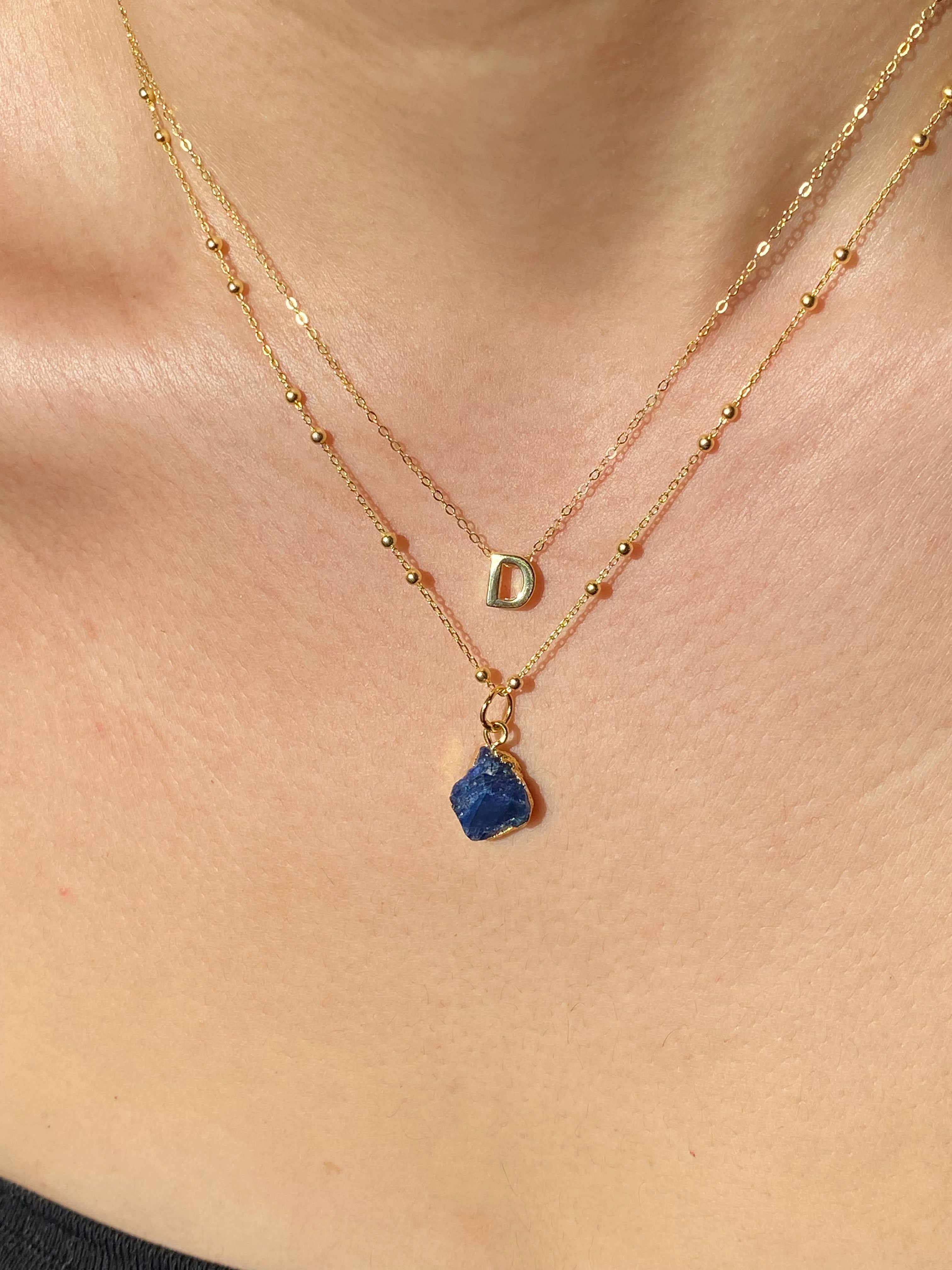 Alphabet + Flat Birthstone Necklace Set - September
