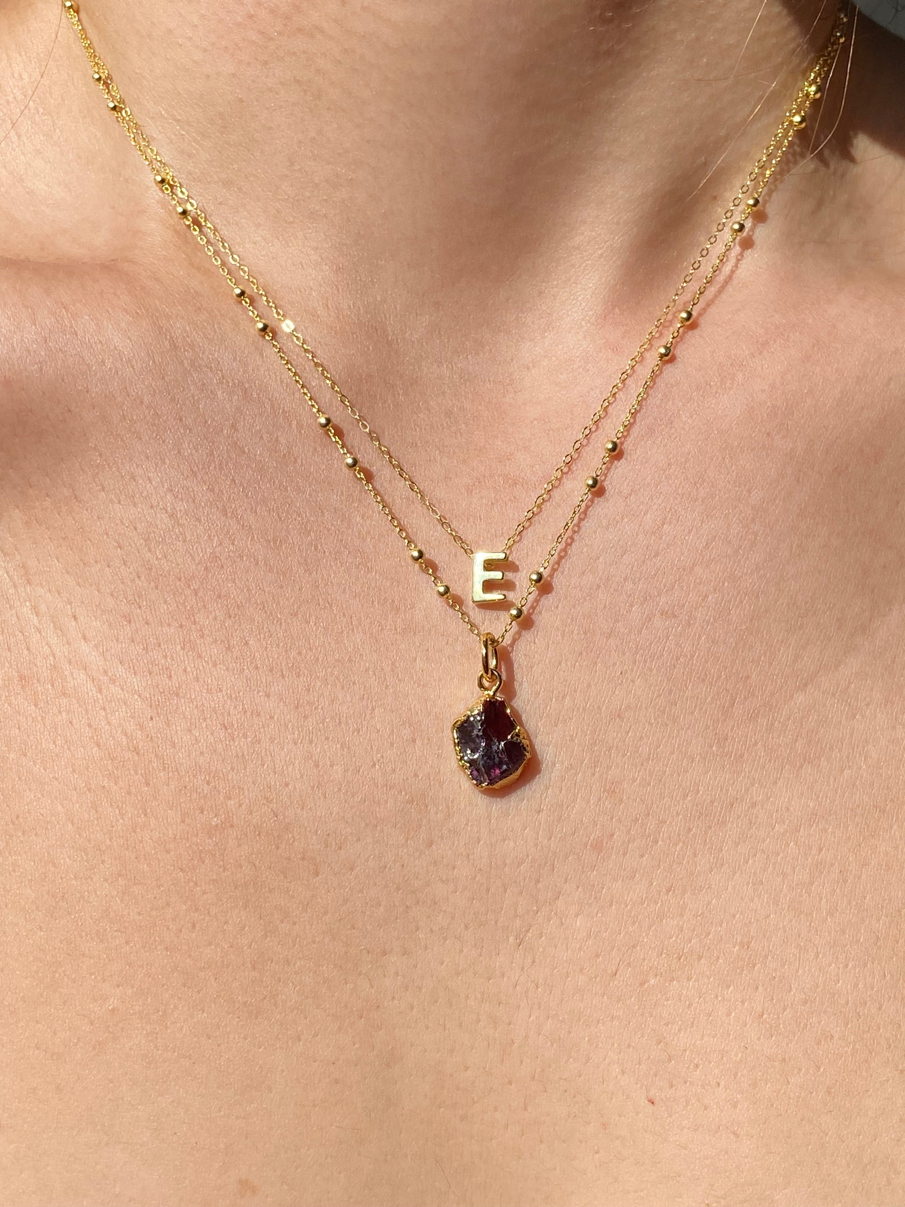 Alphabet + Flat Birthstone Necklace Set - January