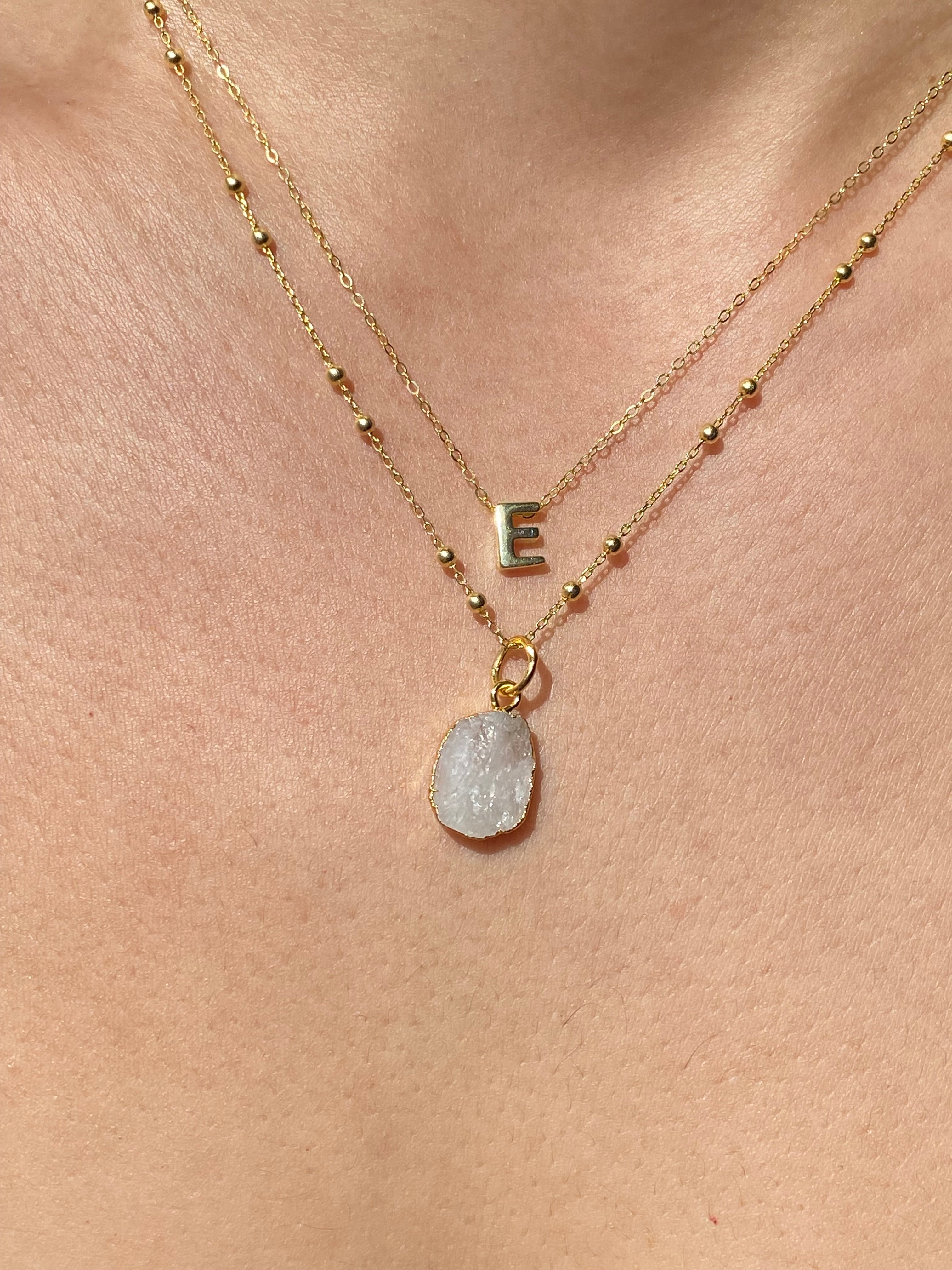 Alphabet + Flat Birthstone Necklace Set - June