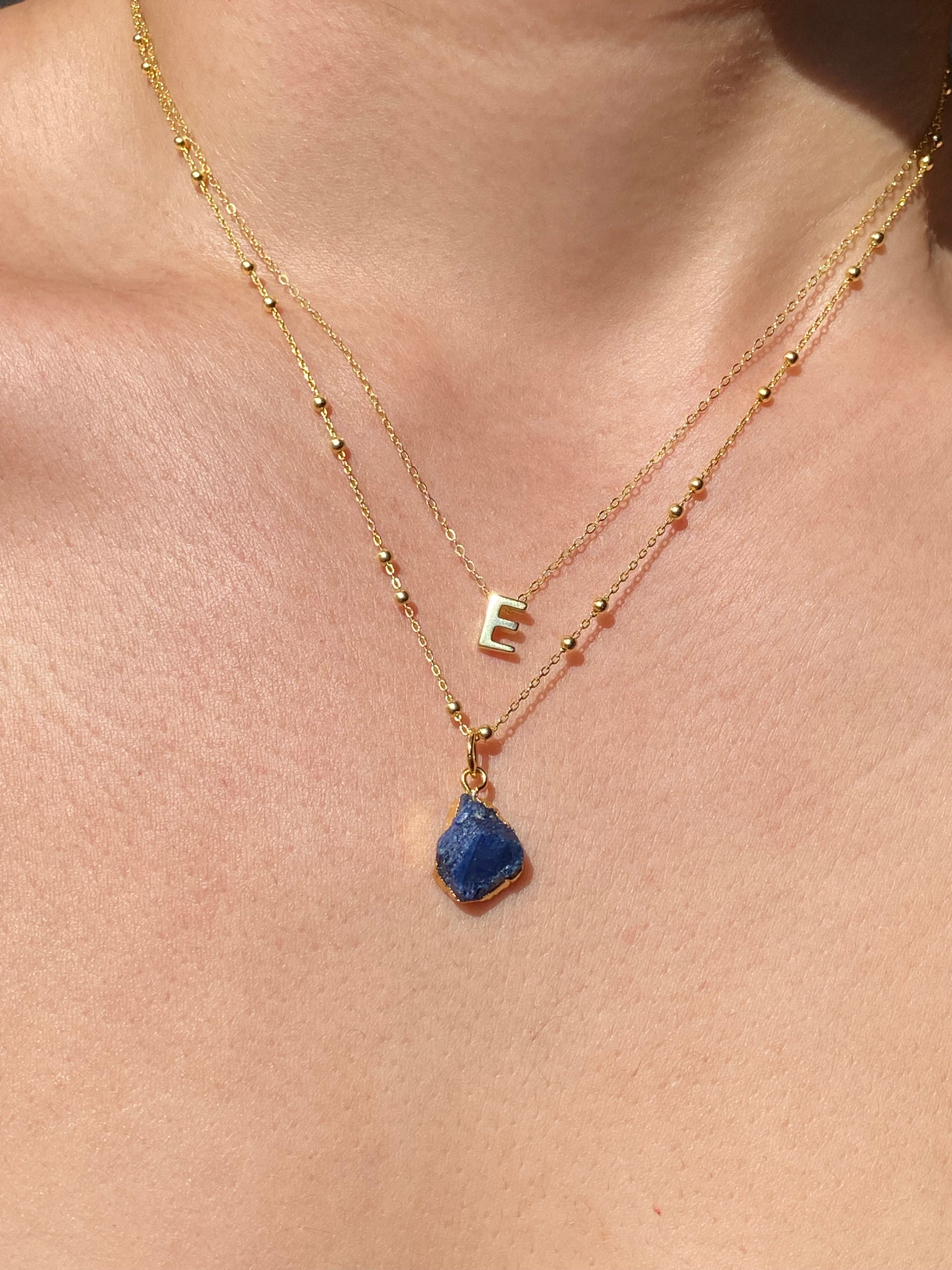 Alphabet + Flat Birthstone Necklace Set - September