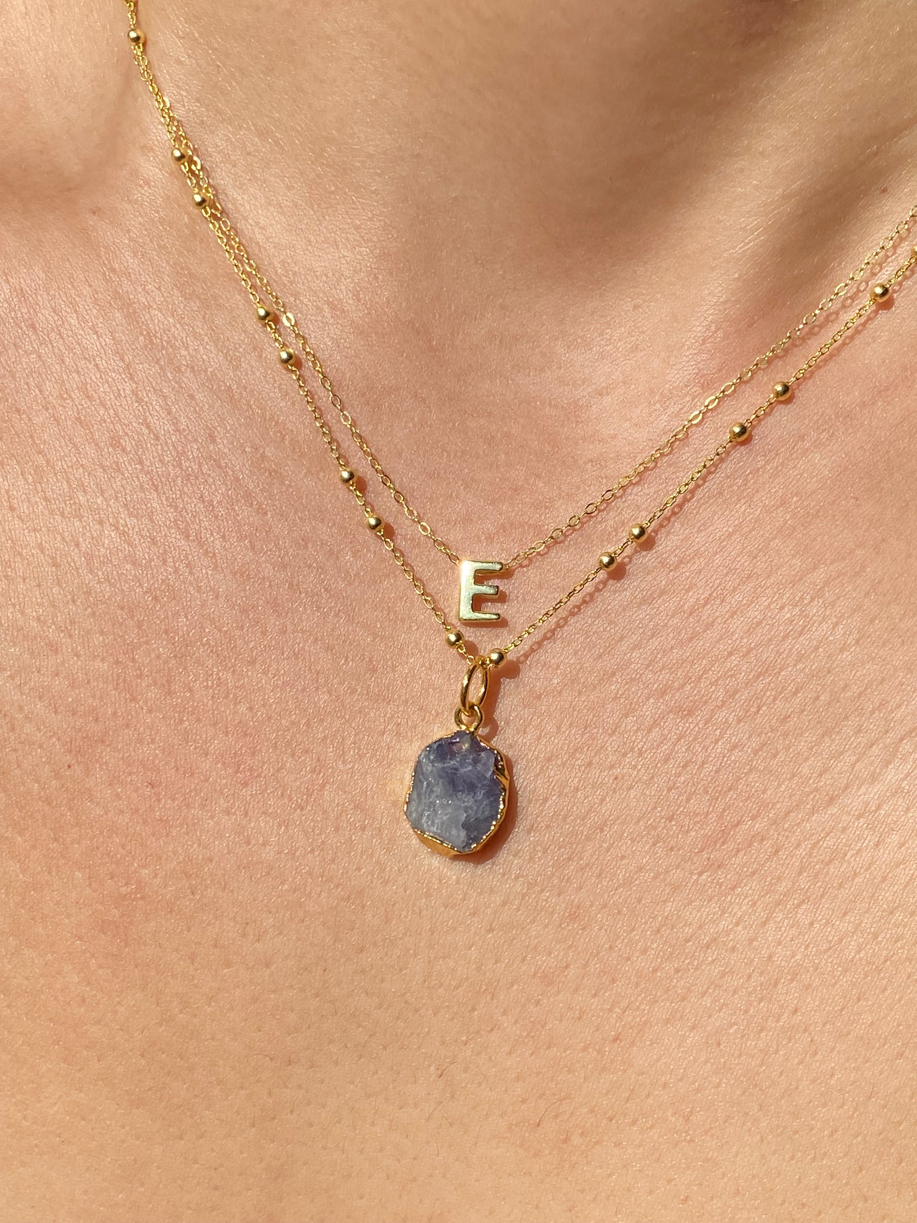 Alphabet + Flat Birthstone Necklace Set - December