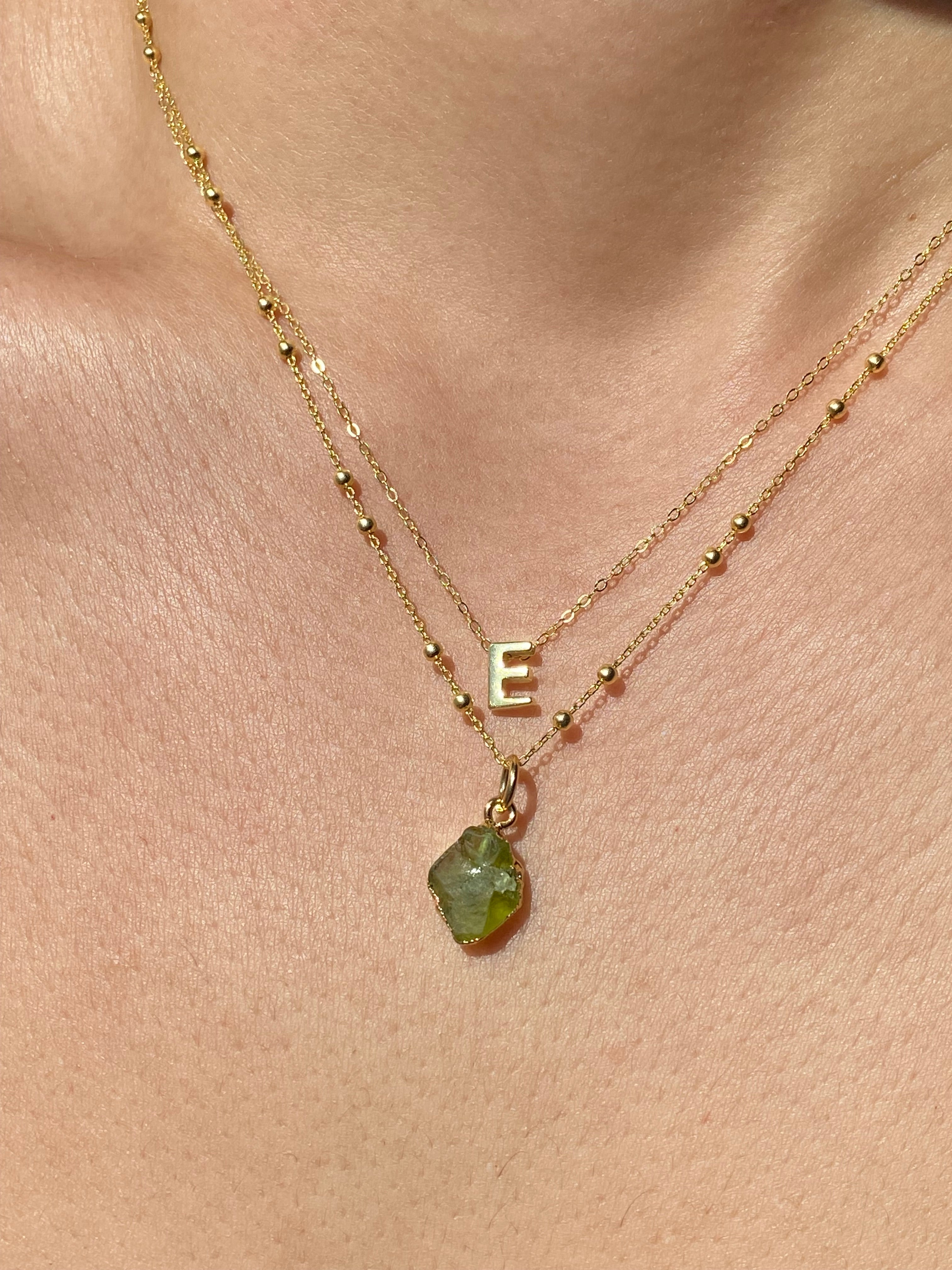 Alphabet + Flat Birthstone Necklace Set - August