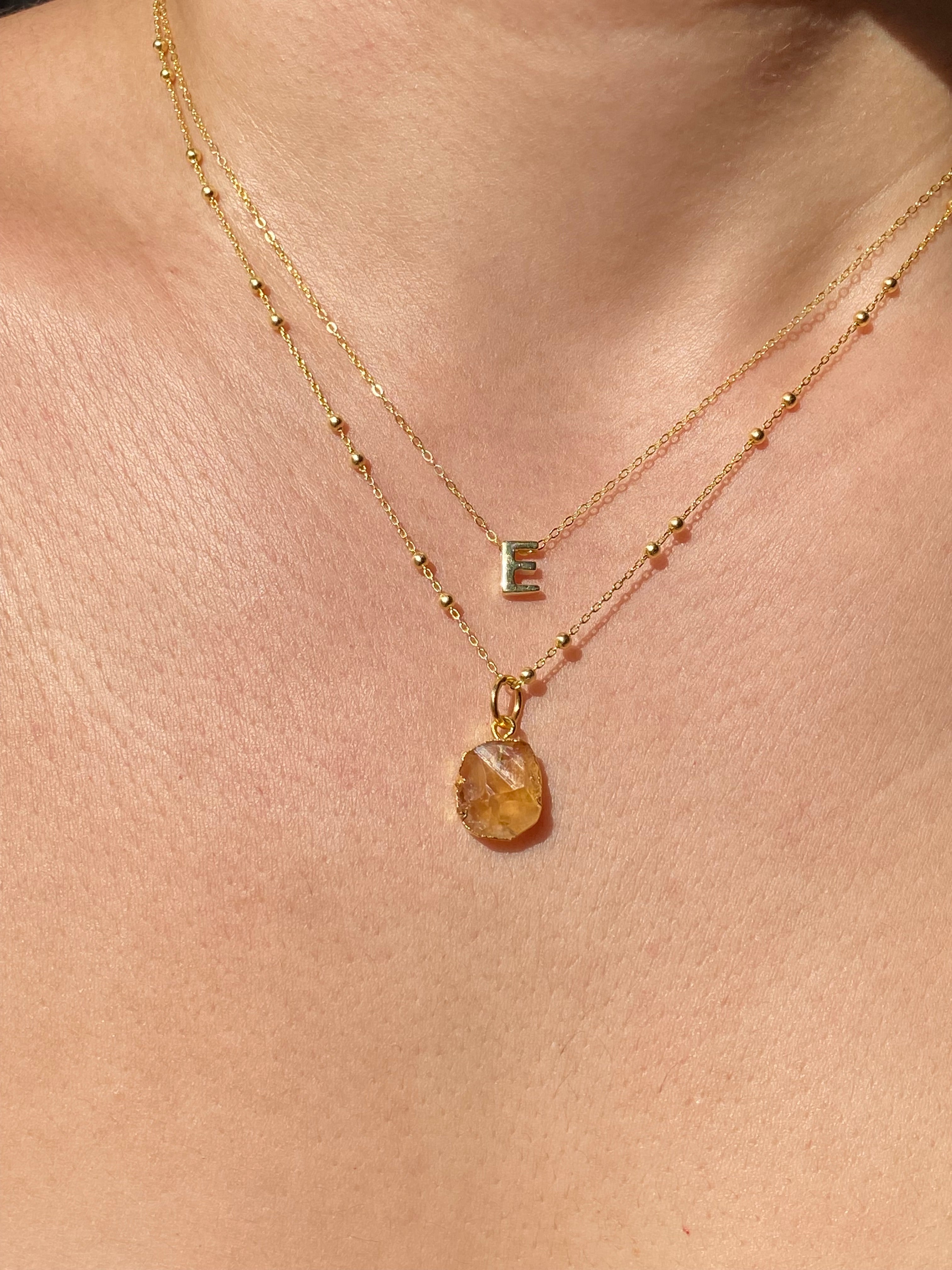 Alphabet + Flat Birthstone Necklace Set - November