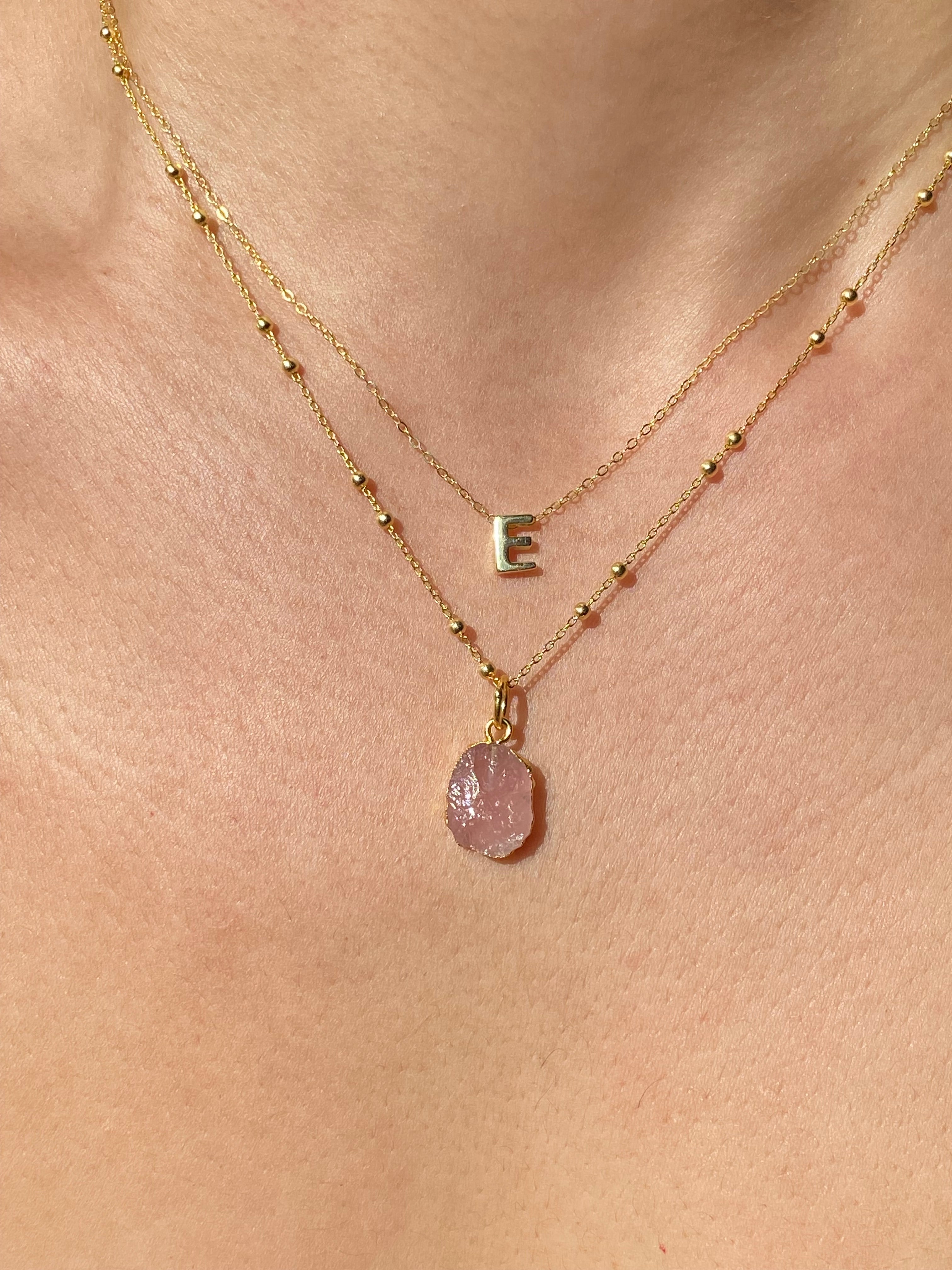 Alphabet + Flat Birthstone Necklace Set - October