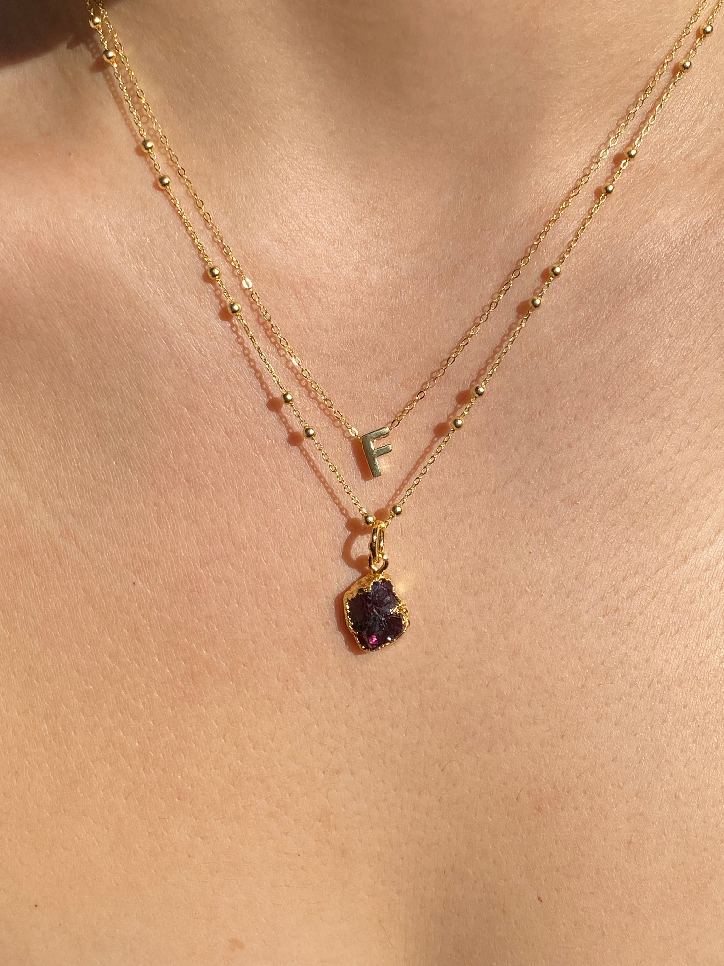 Alphabet + Flat Birthstone Necklace Set - January