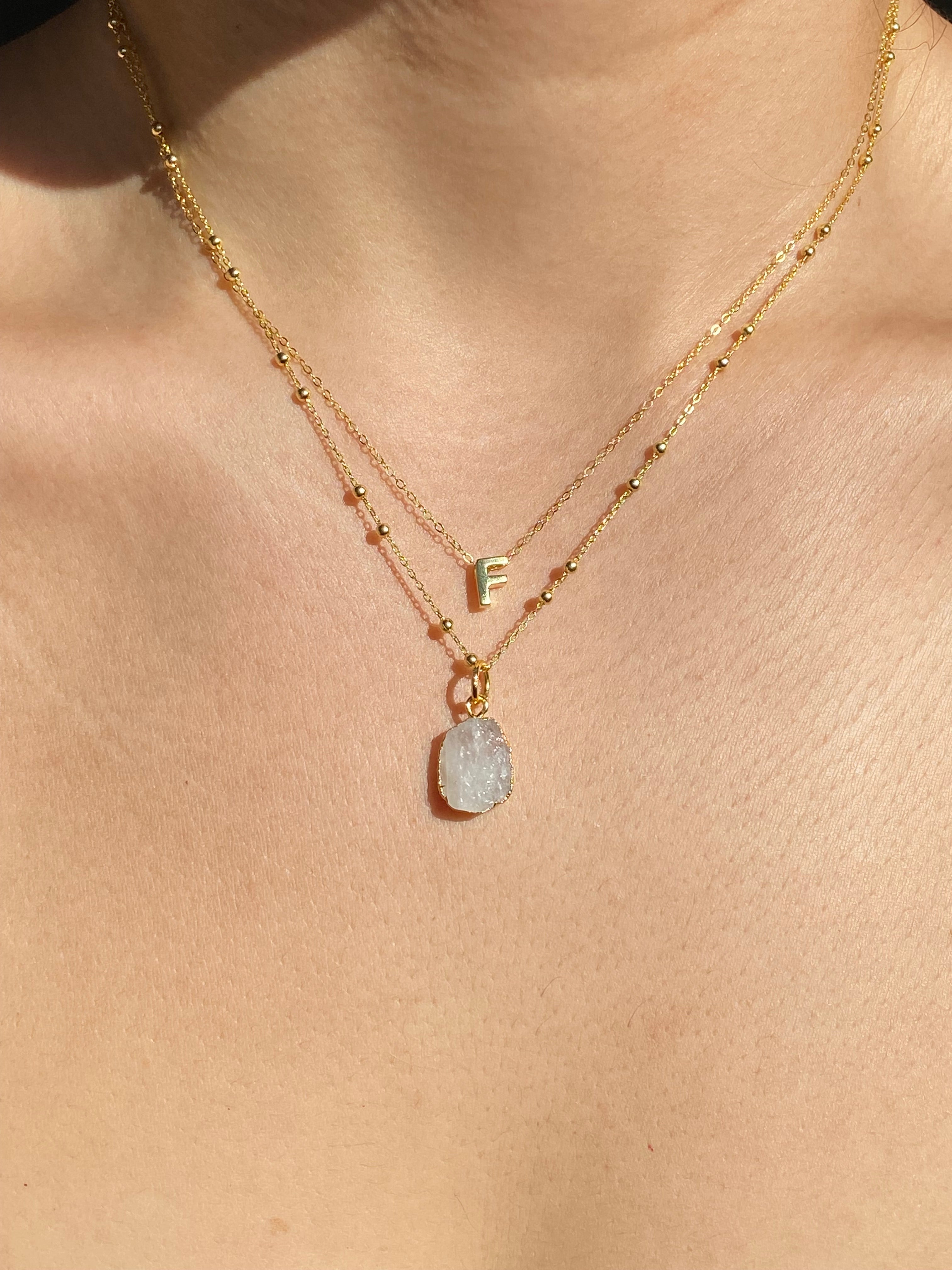 Alphabet + Flat Birthstone Necklace Set - June