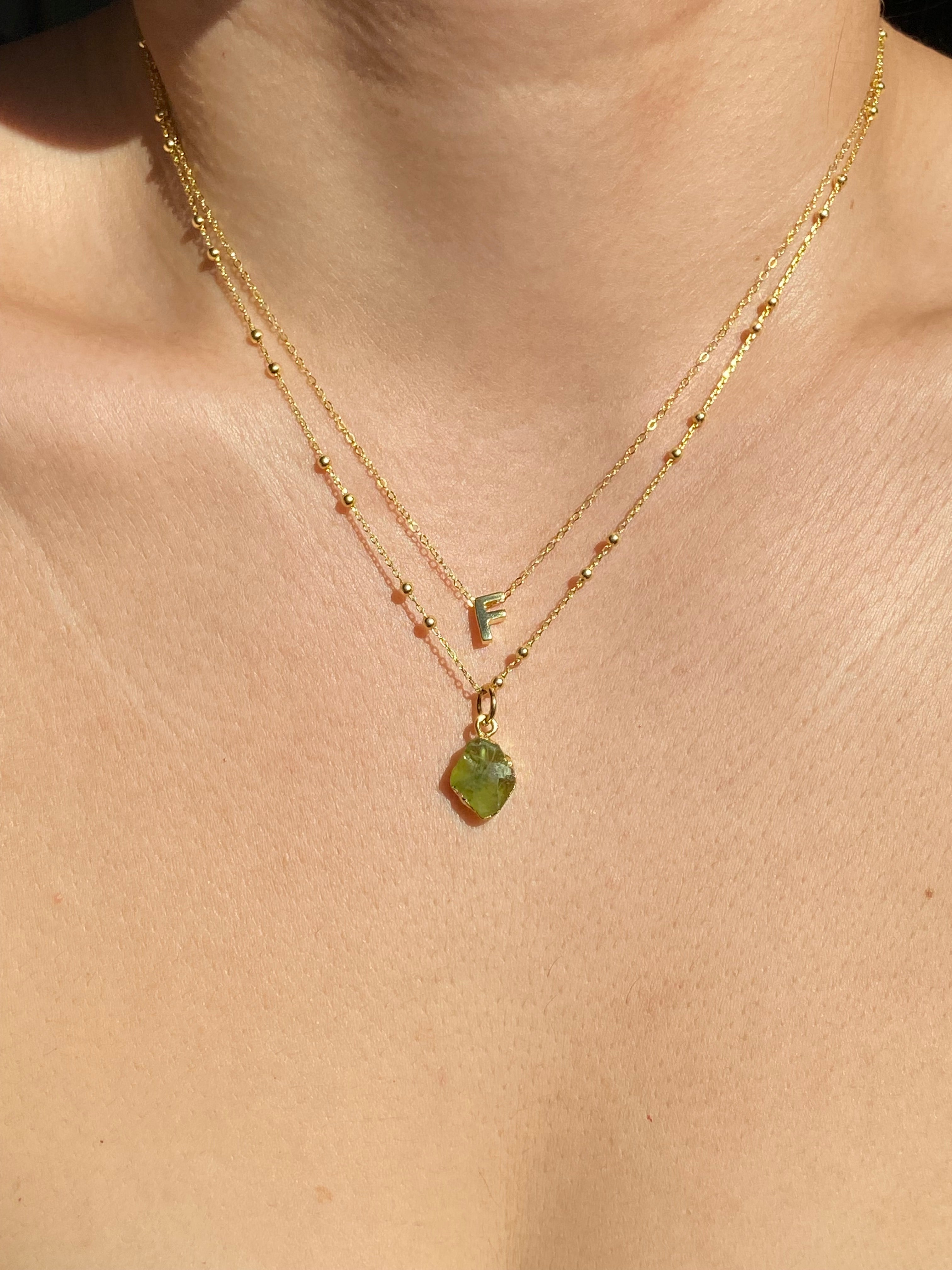 Alphabet + Flat Birthstone Necklace Set - August