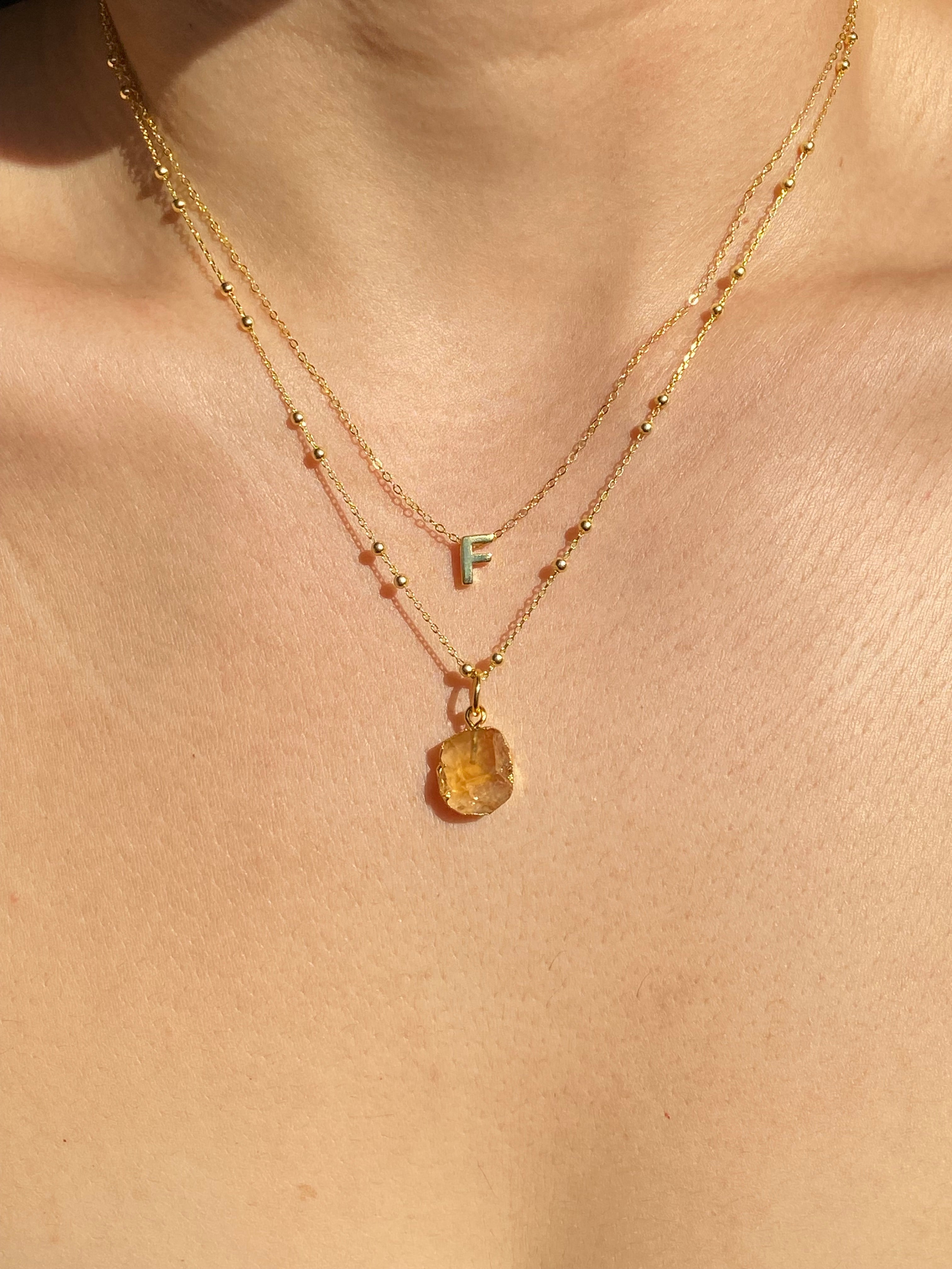 Alphabet + Flat Birthstone Necklace Set - November