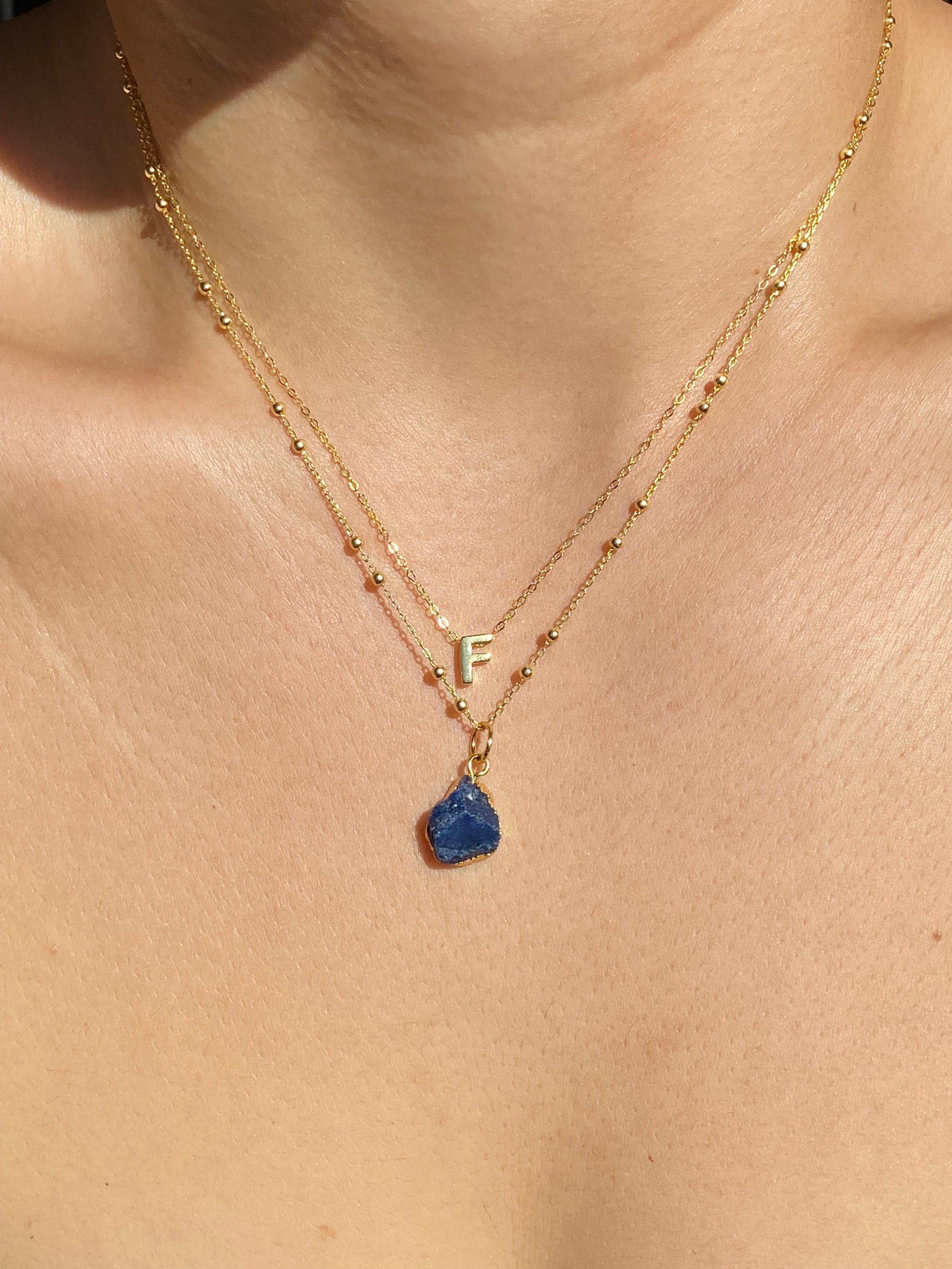 Alphabet + Flat Birthstone Necklace Set - September