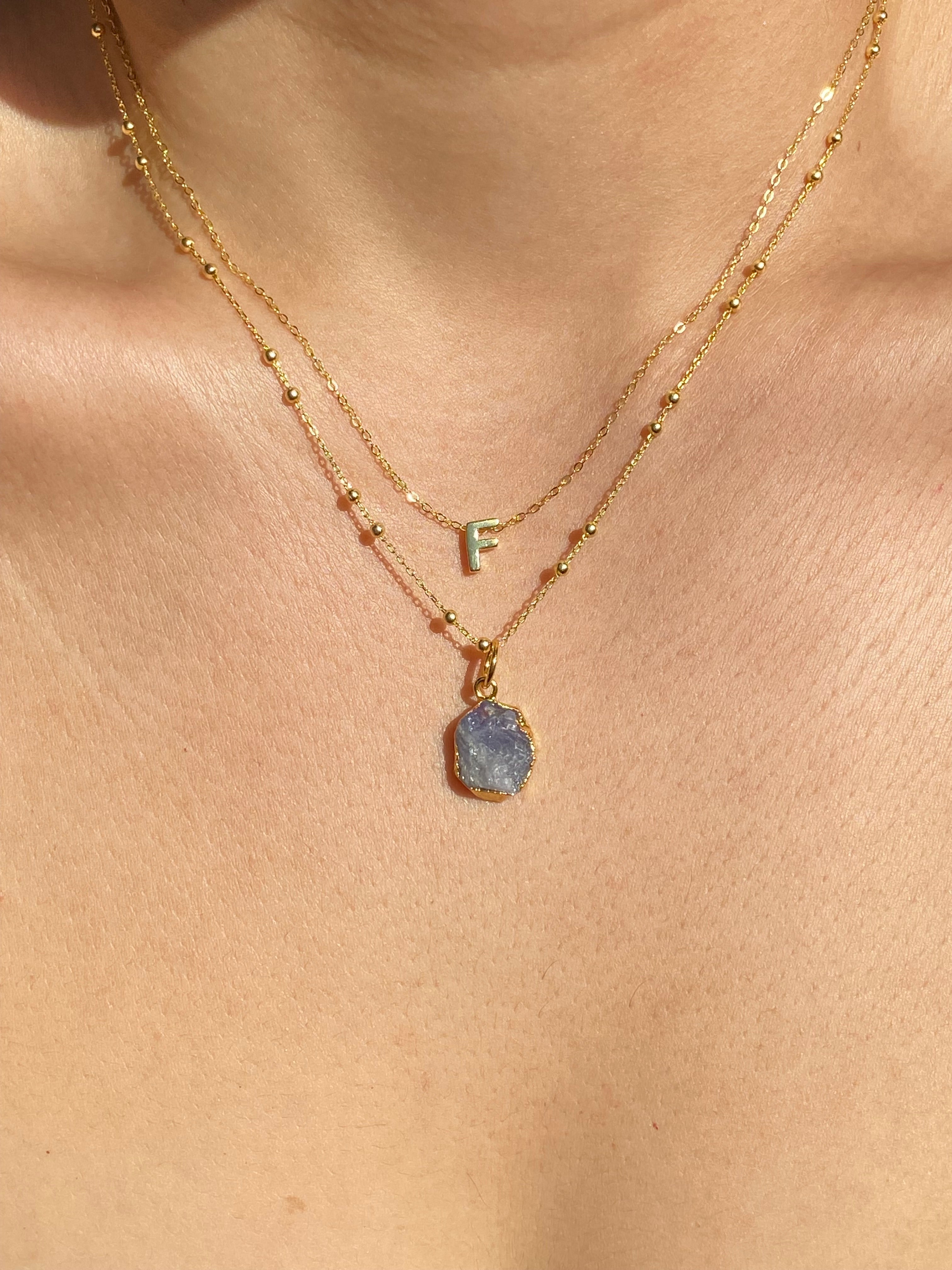 Alphabet + Flat Birthstone Necklace Set - December