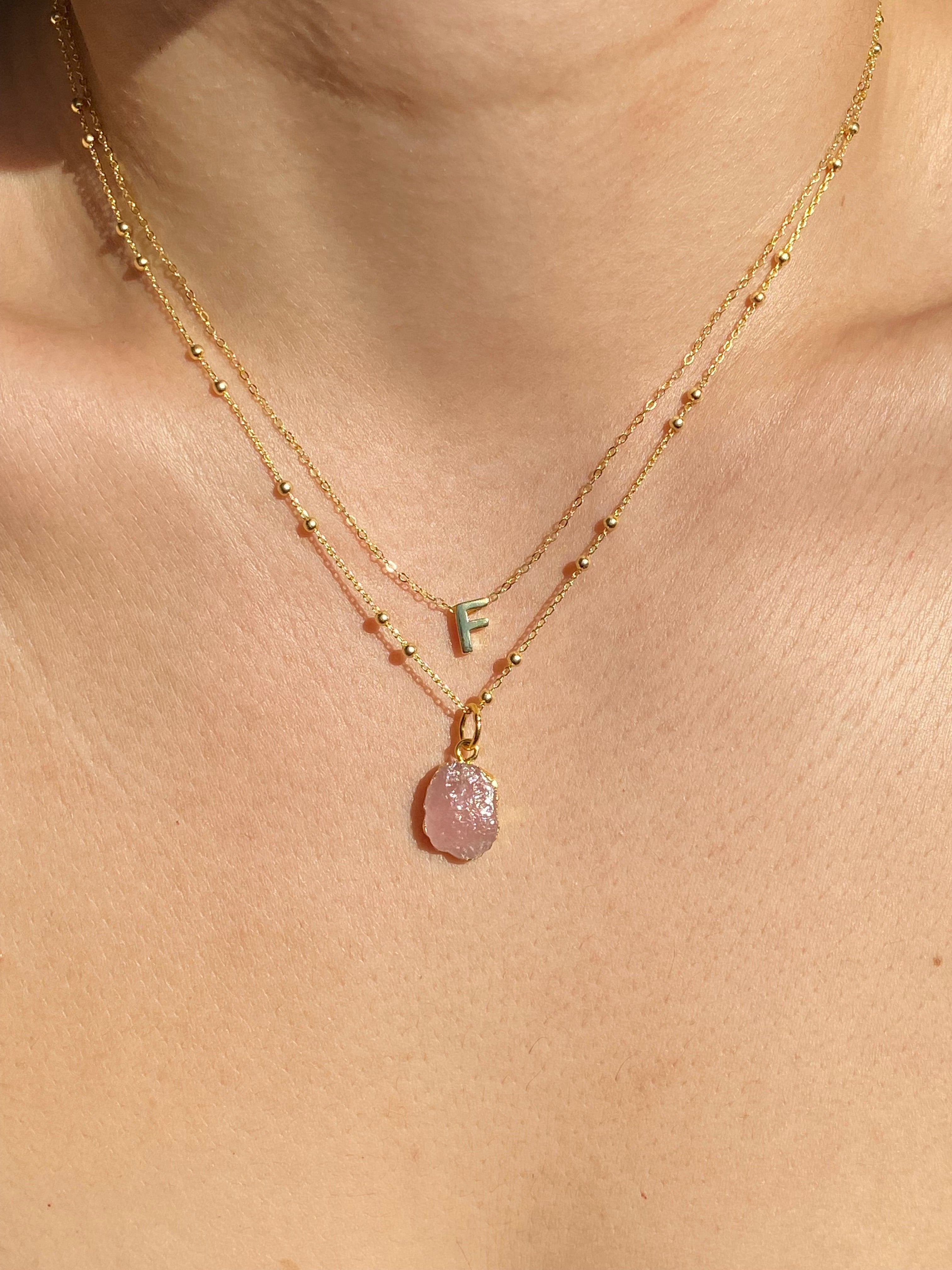 Alphabet + Flat Birthstone Necklace Set - October