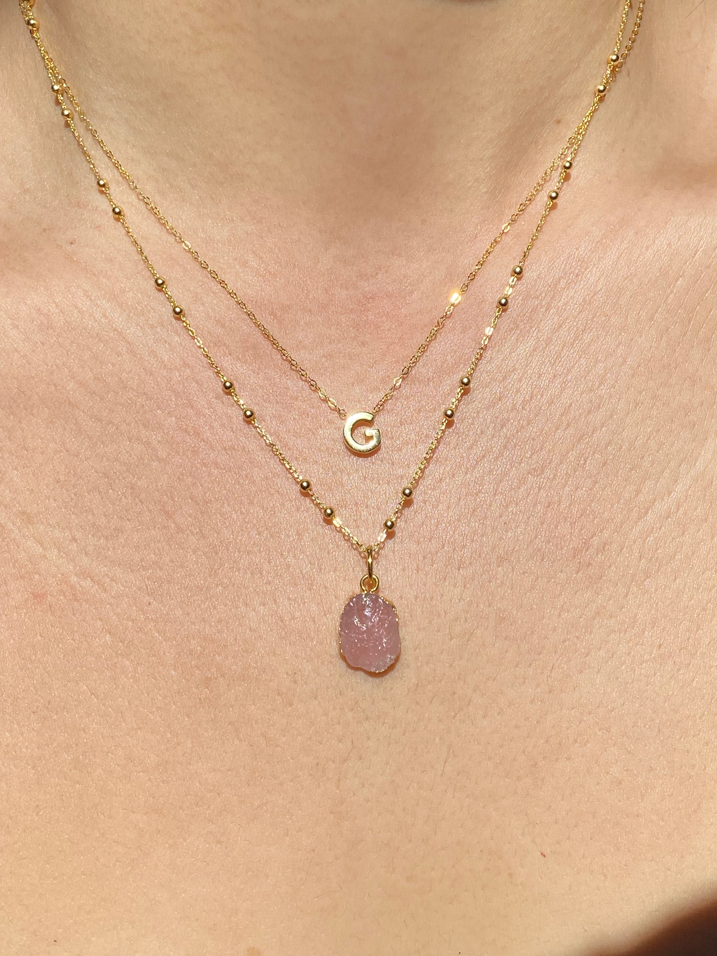 Alphabet + Flat Birthstone Necklace Set - October