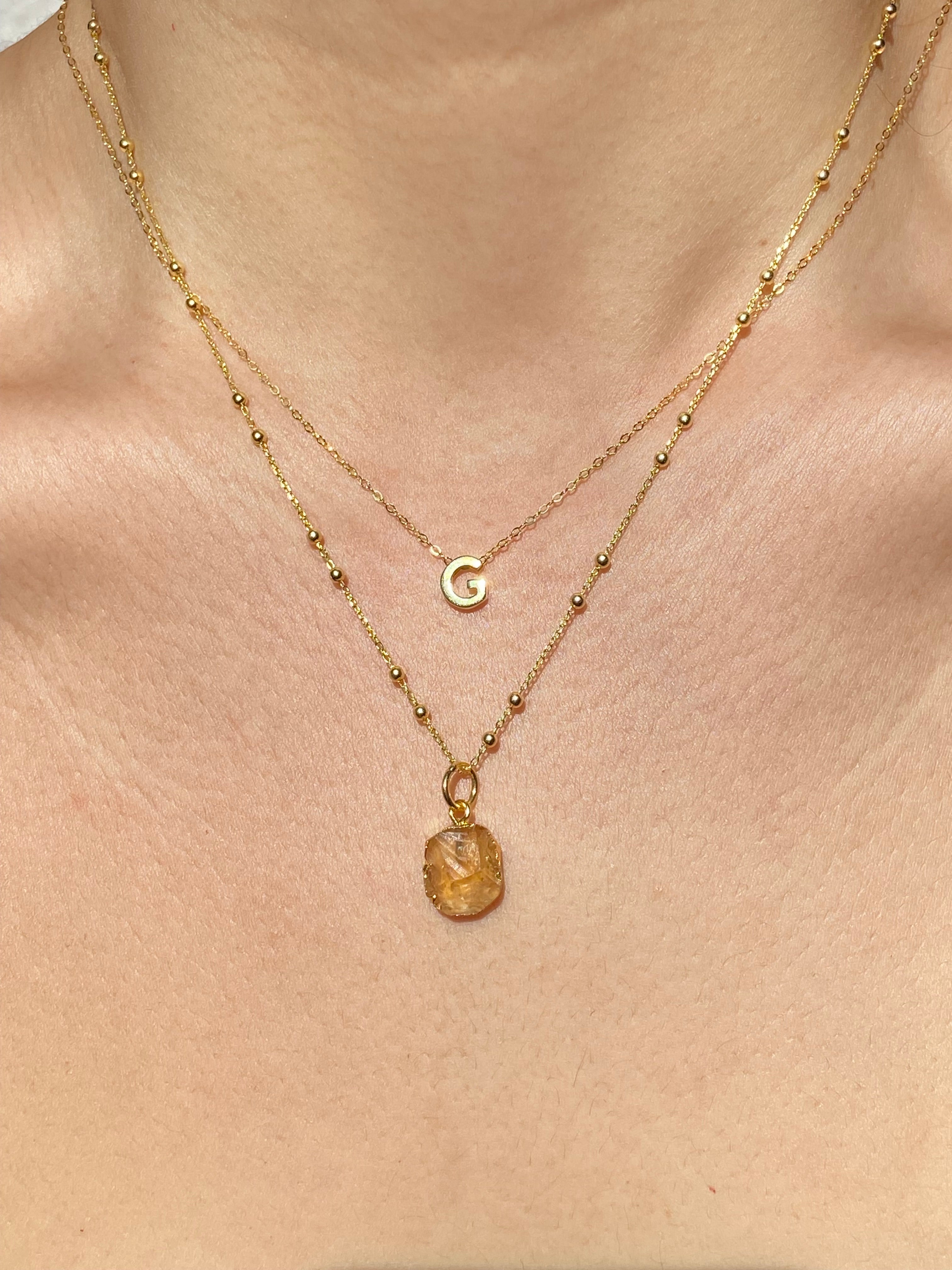 Alphabet + Flat Birthstone Necklace Set - November