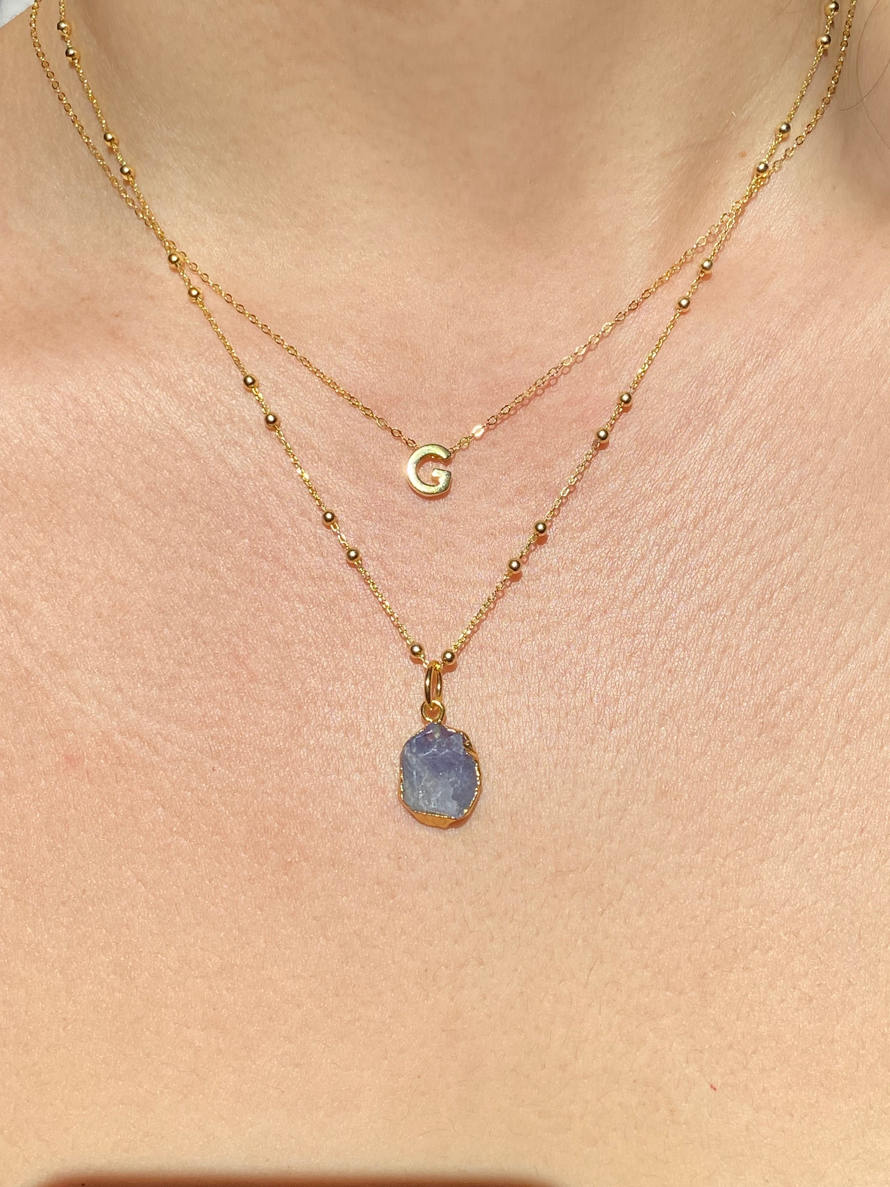 Alphabet + Flat Birthstone Necklace Set - December