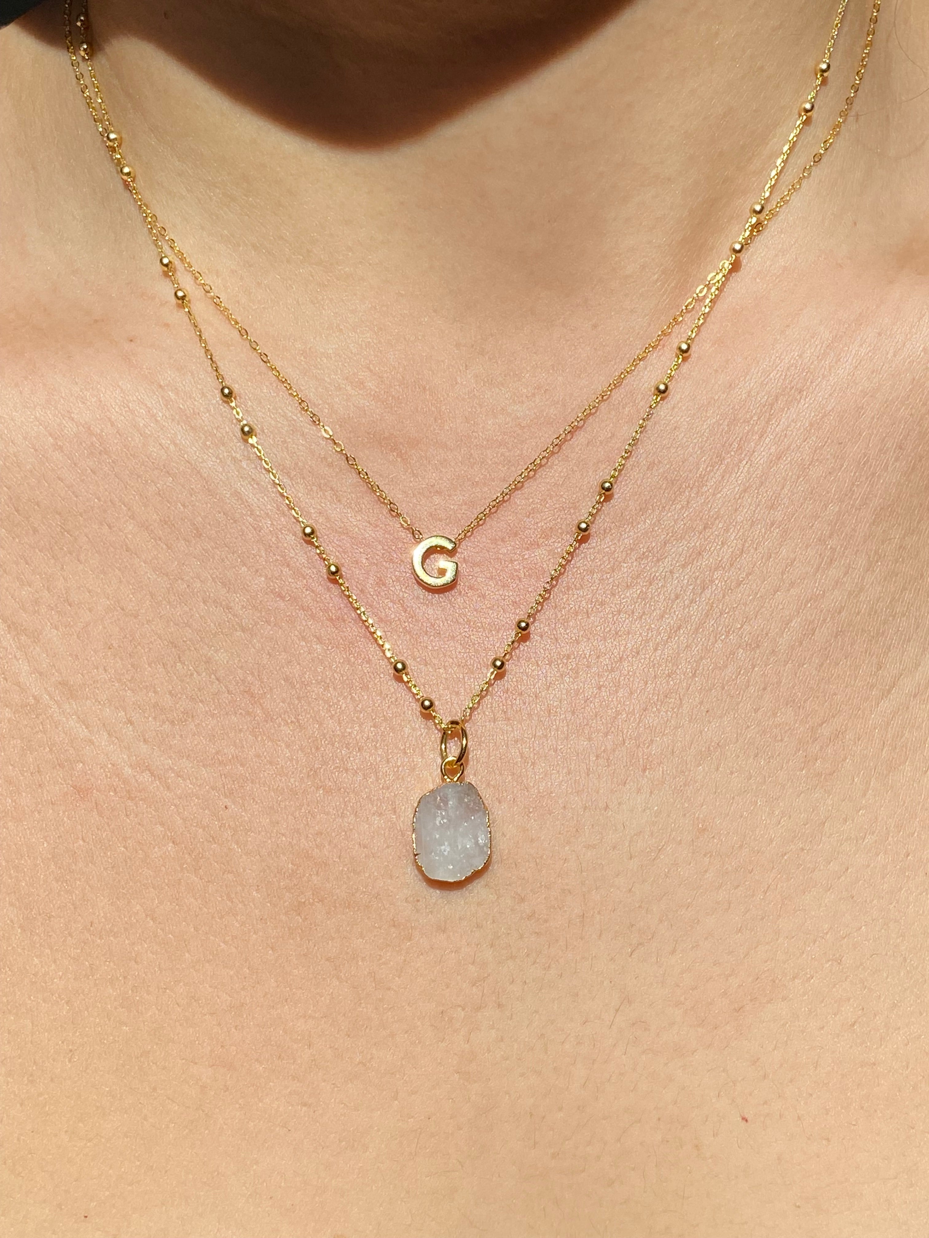 Alphabet + Flat Birthstone Necklace Set - June