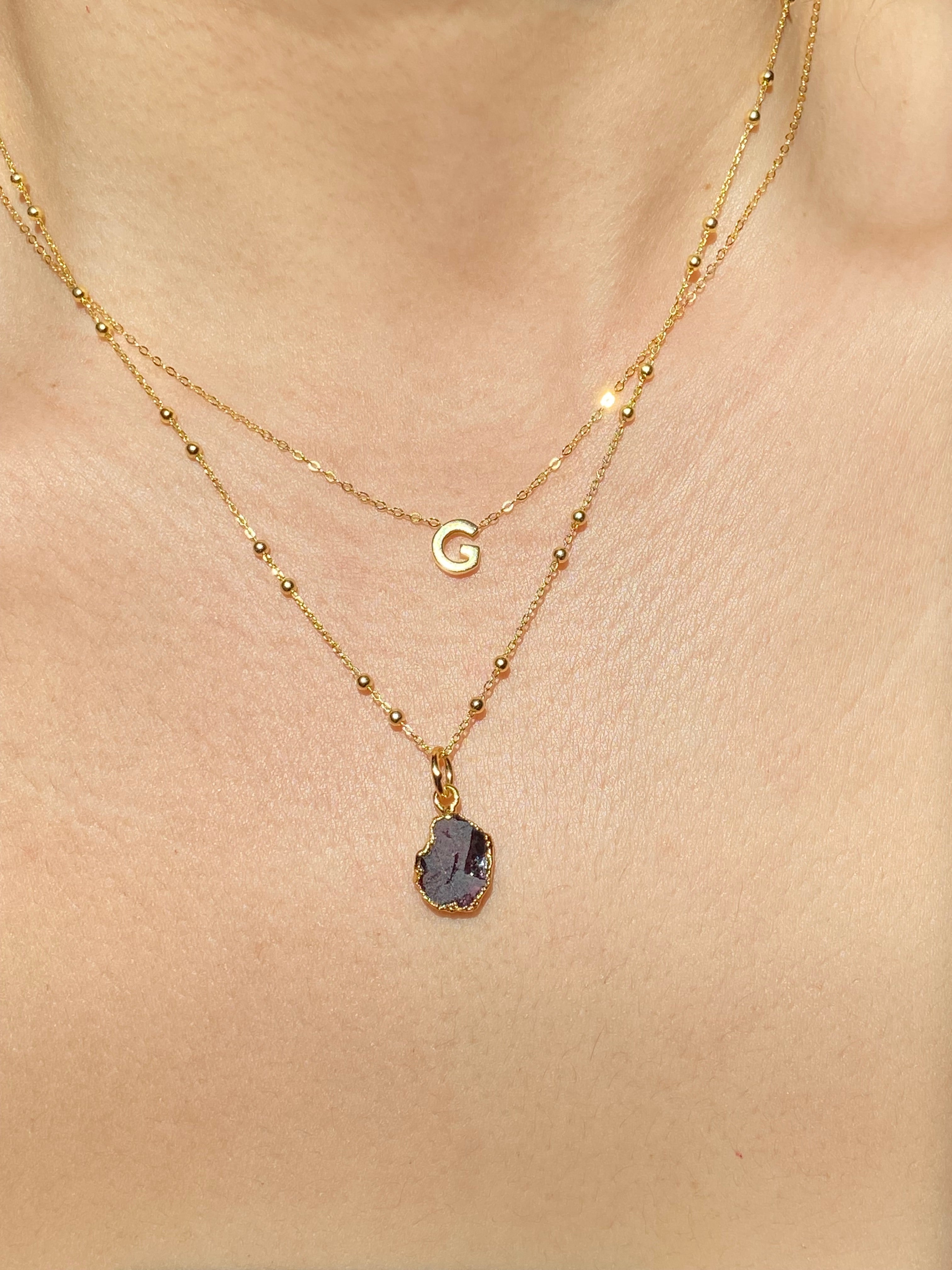 Alphabet + Flat Birthstone Necklace Set - January
