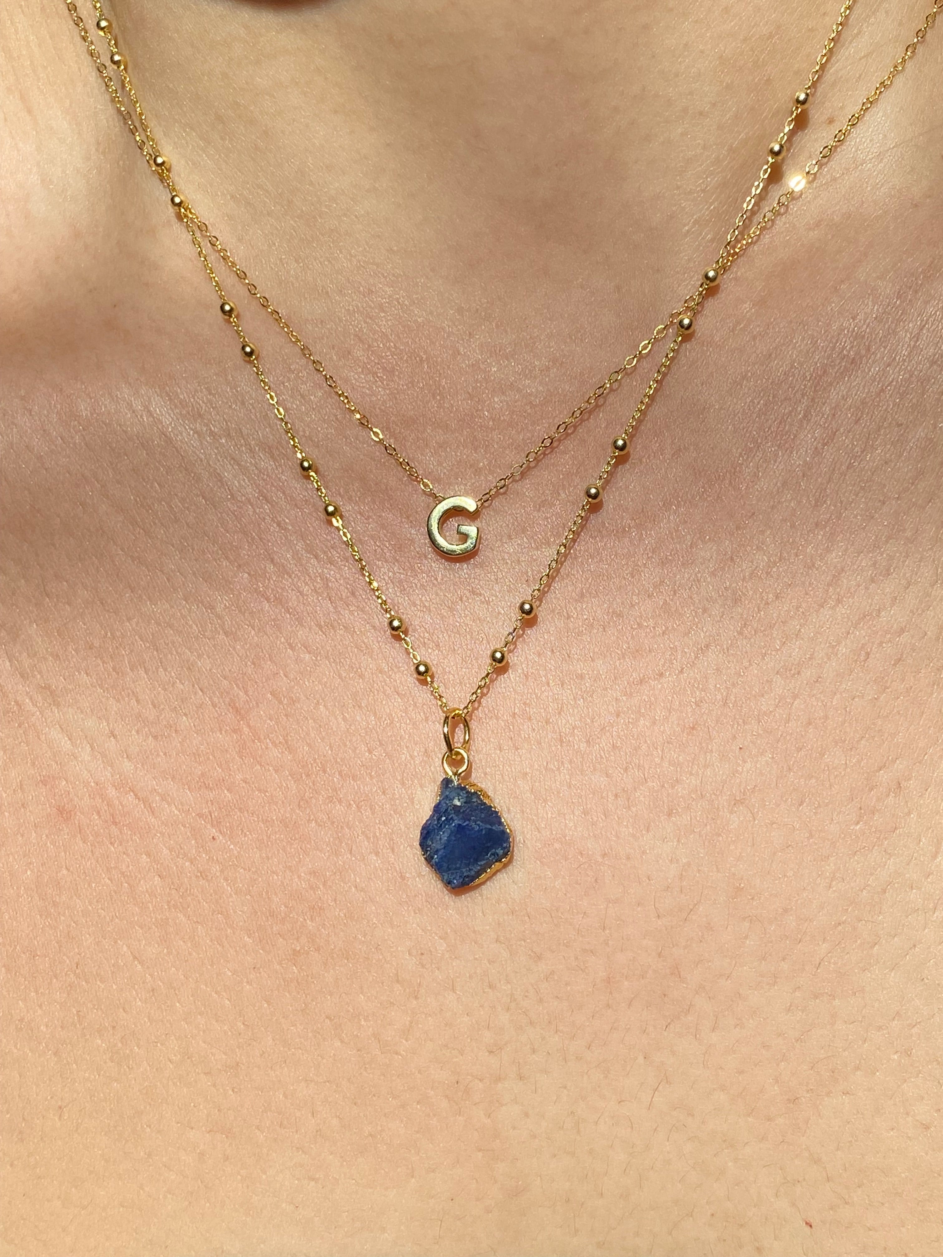 Alphabet + Flat Birthstone Necklace Set - September
