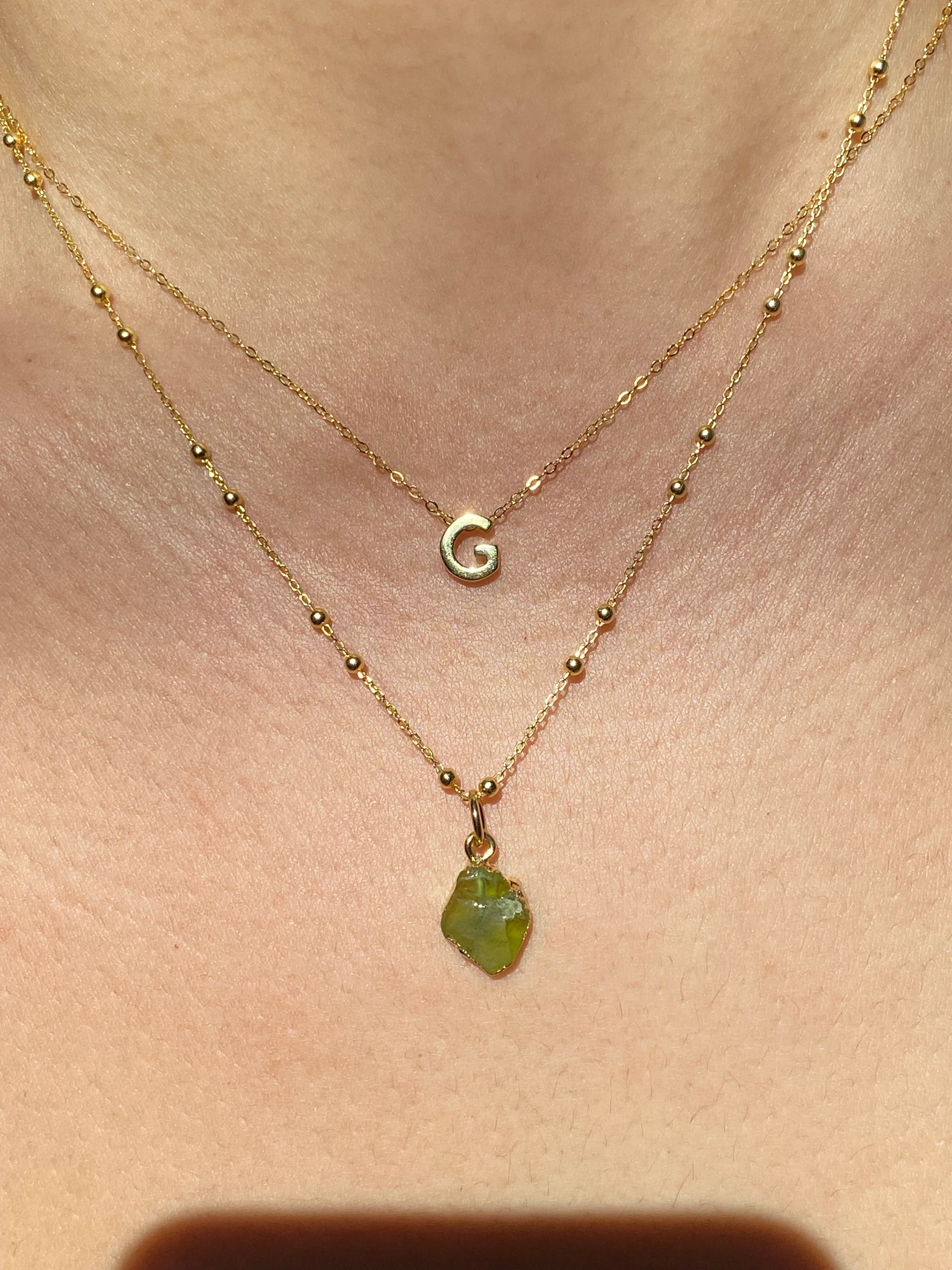 Alphabet + Flat Birthstone Necklace Set - August