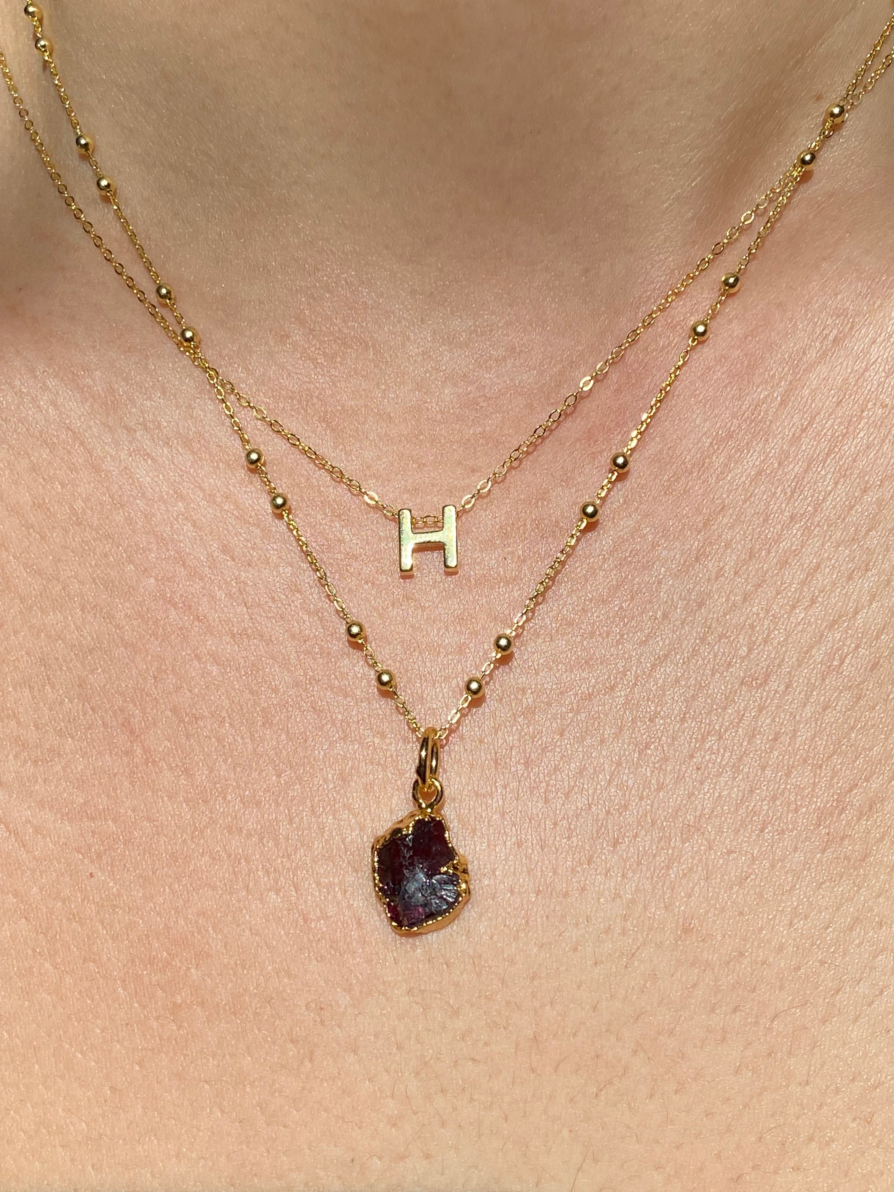Alphabet + Flat Birthstone Necklace Set - January