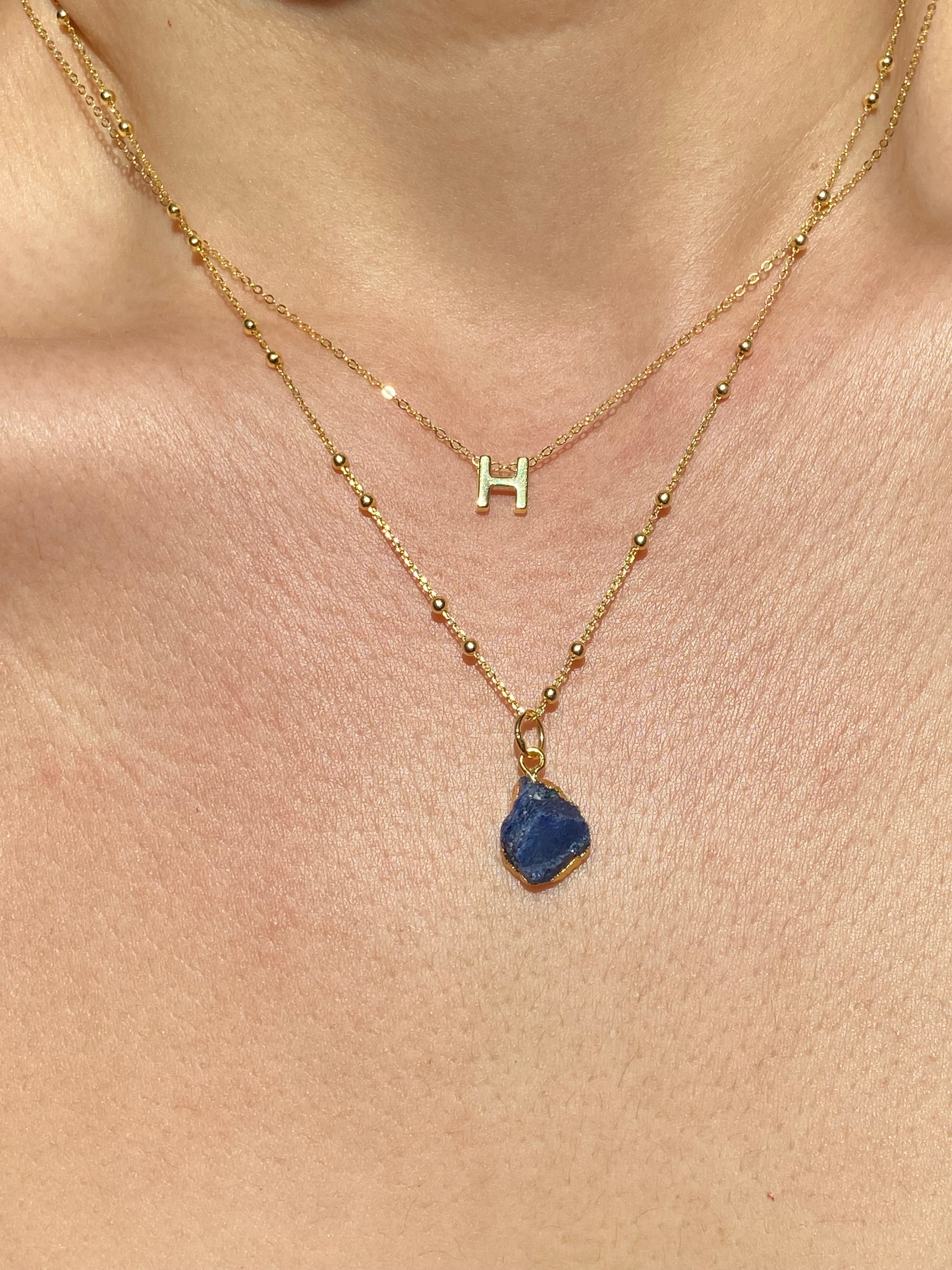 Alphabet + Flat Birthstone Necklace Set - September