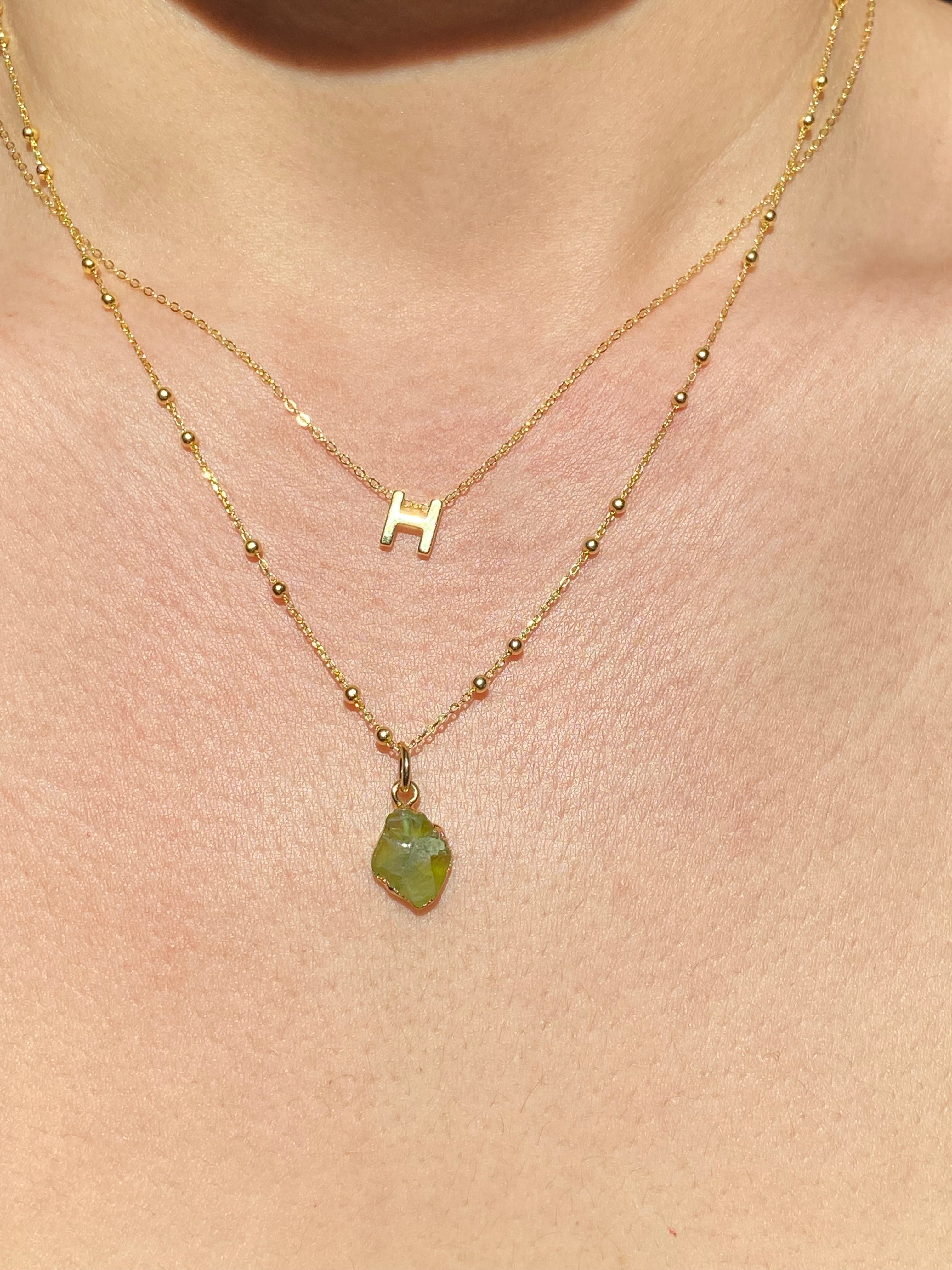 Alphabet + Flat Birthstone Necklace Set - August