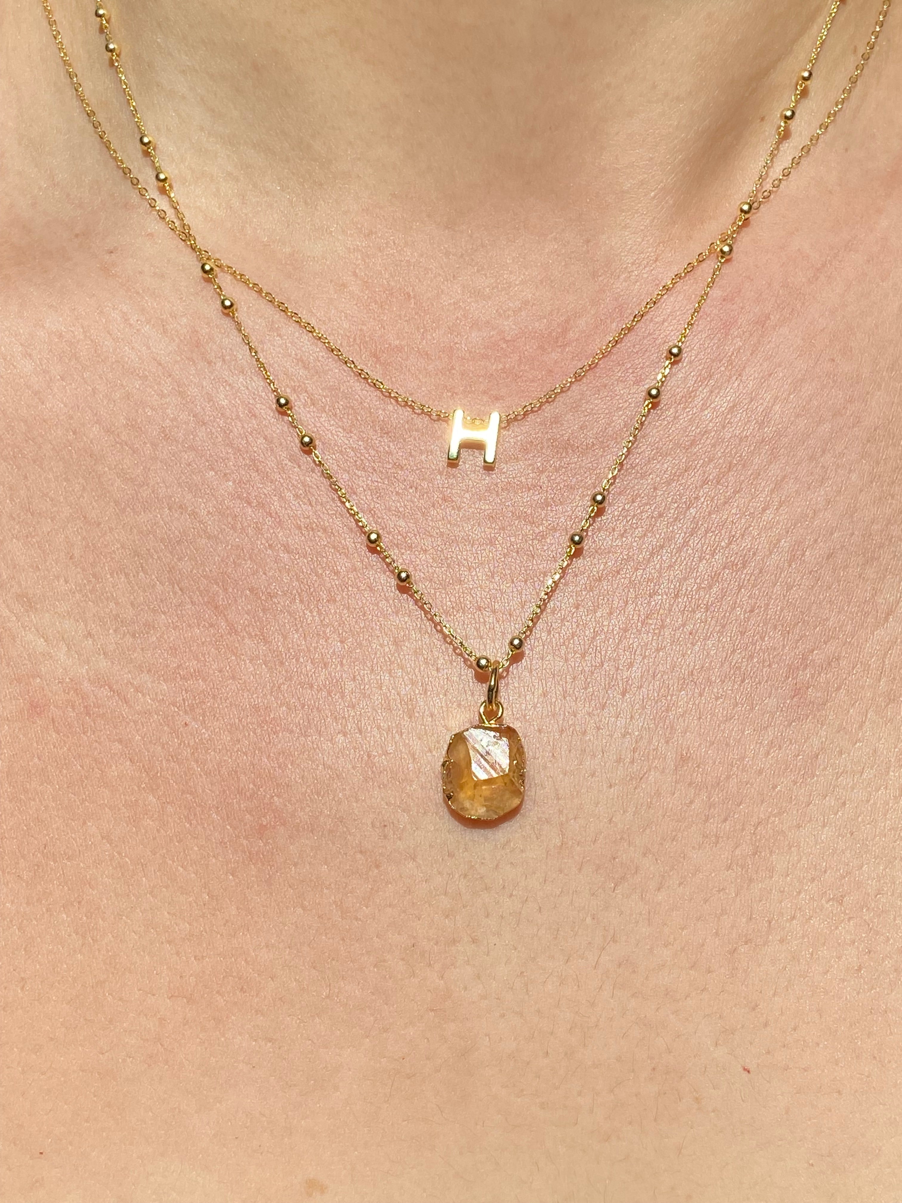 Alphabet + Flat Birthstone Necklace Set - November