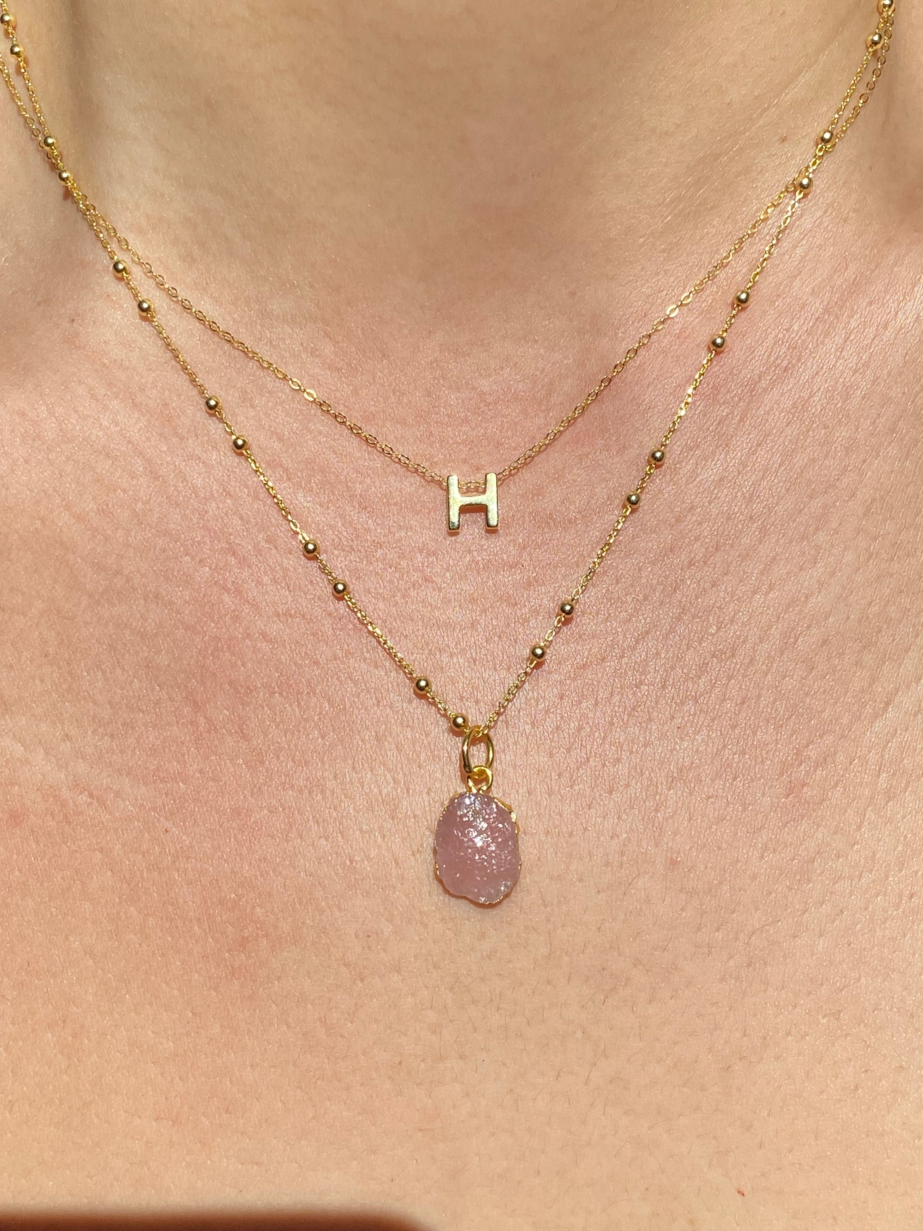 Alphabet + Flat Birthstone Necklace Set - October