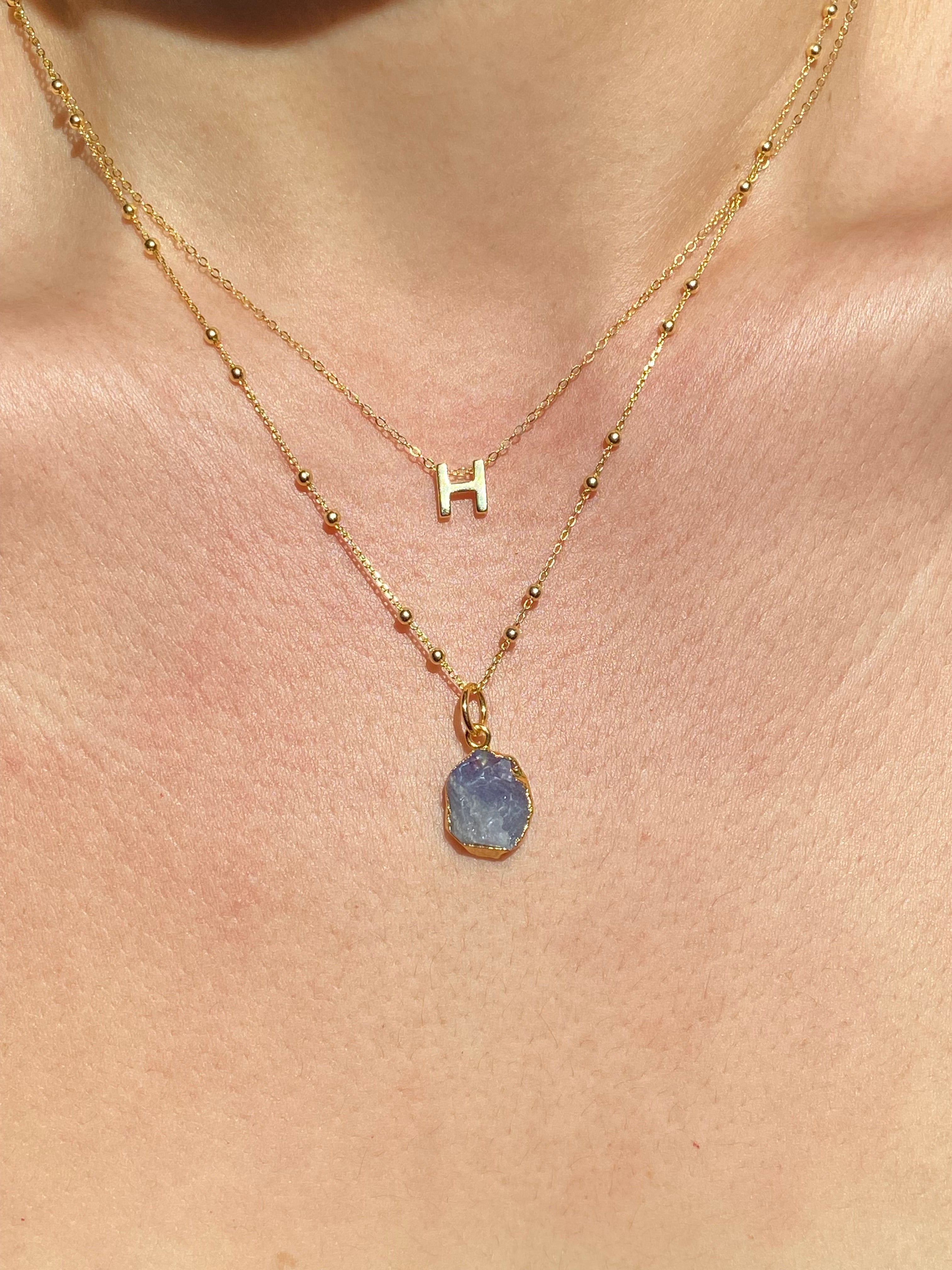 Alphabet + Flat Birthstone Necklace Set - December