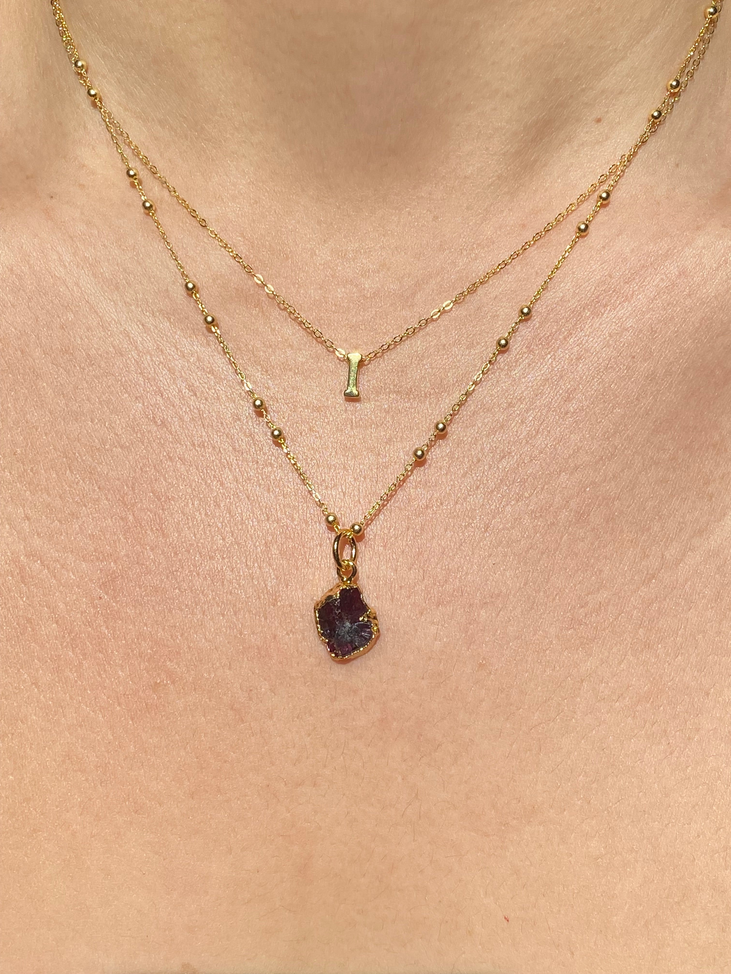 Alphabet + Flat Birthstone Necklace Set - January