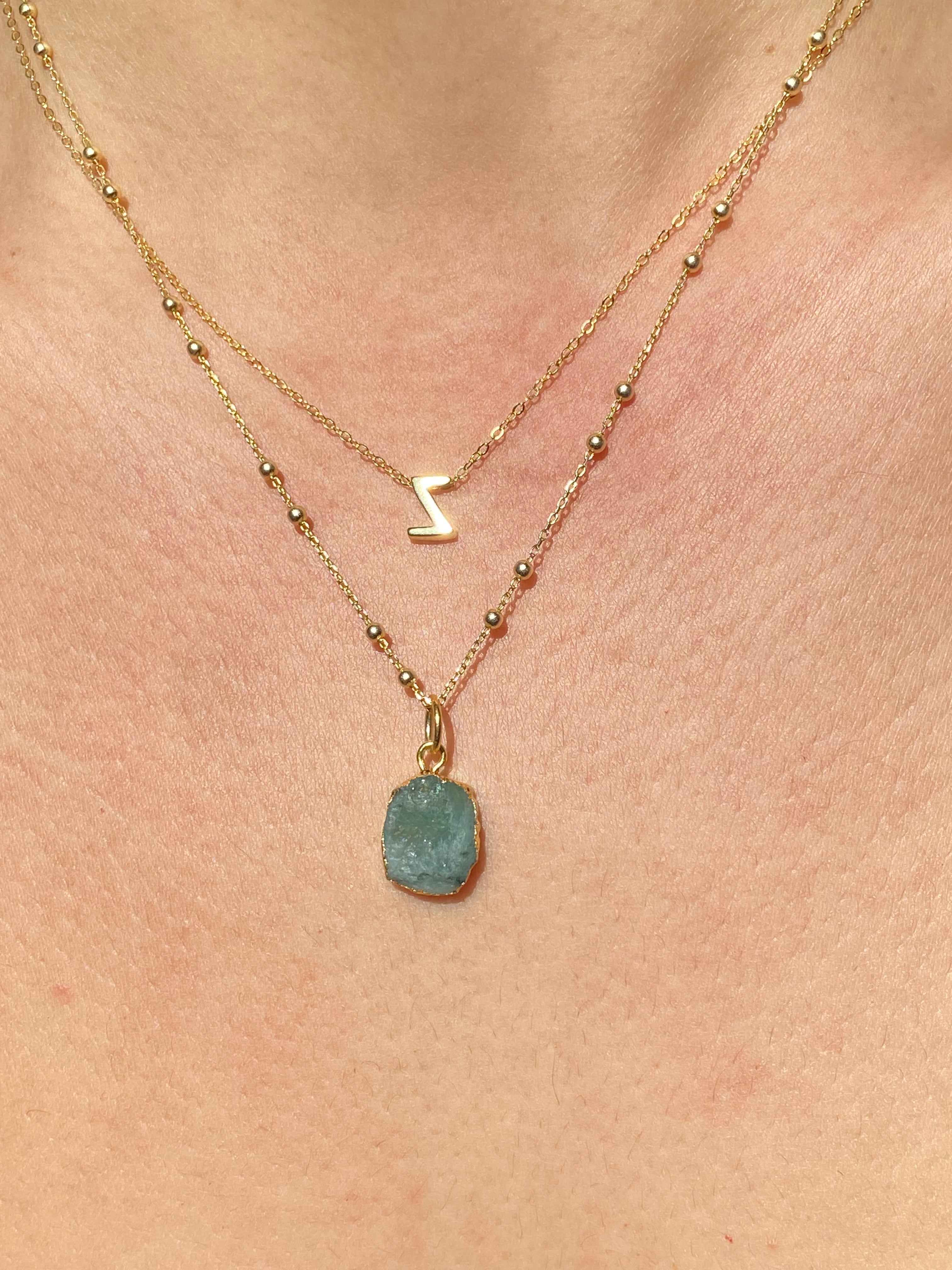 Alphabet + Flat Birthstone Necklace Set - May