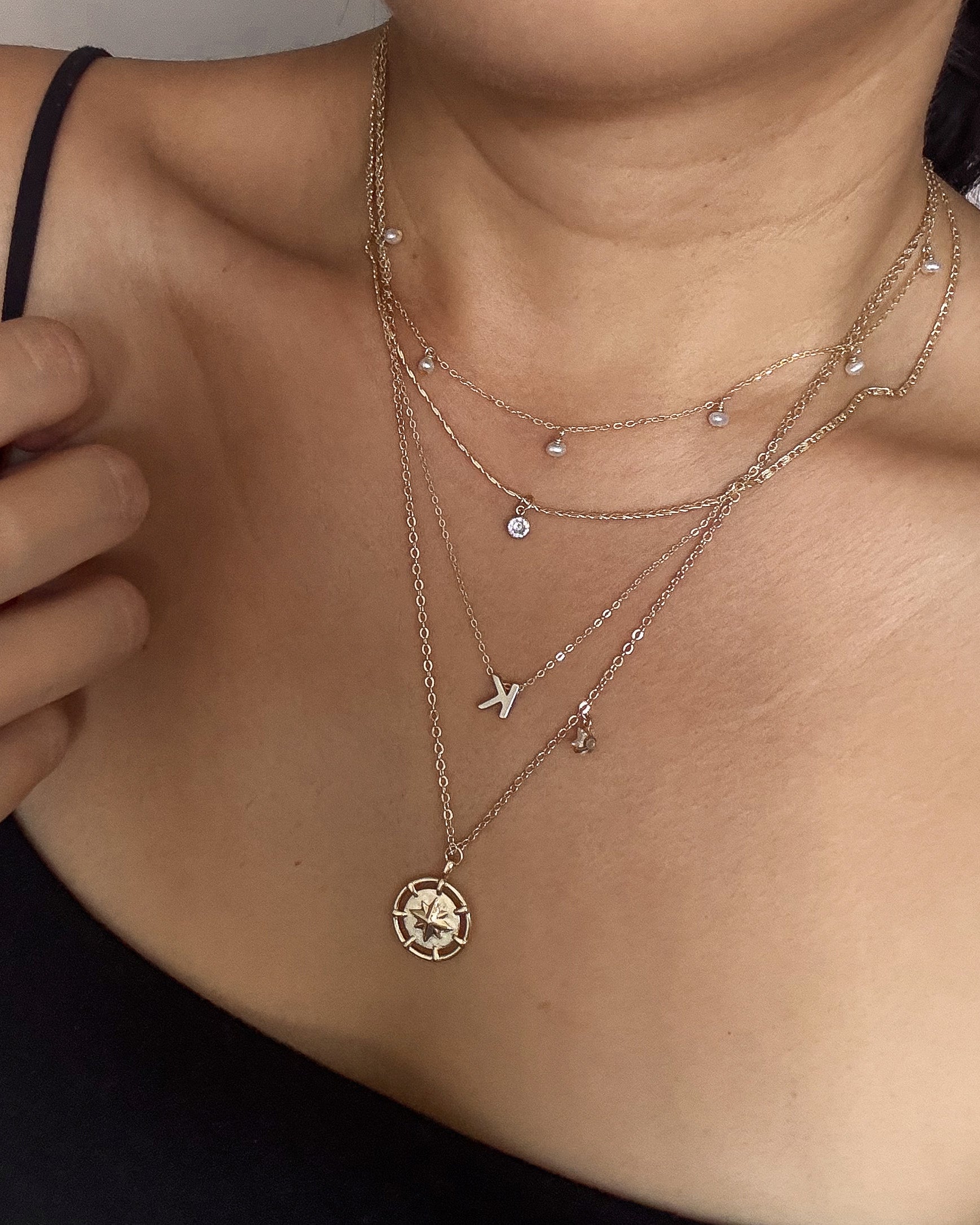 Kimberly Pearl Choker + CZ Necklace + Alphabet Necklace Set