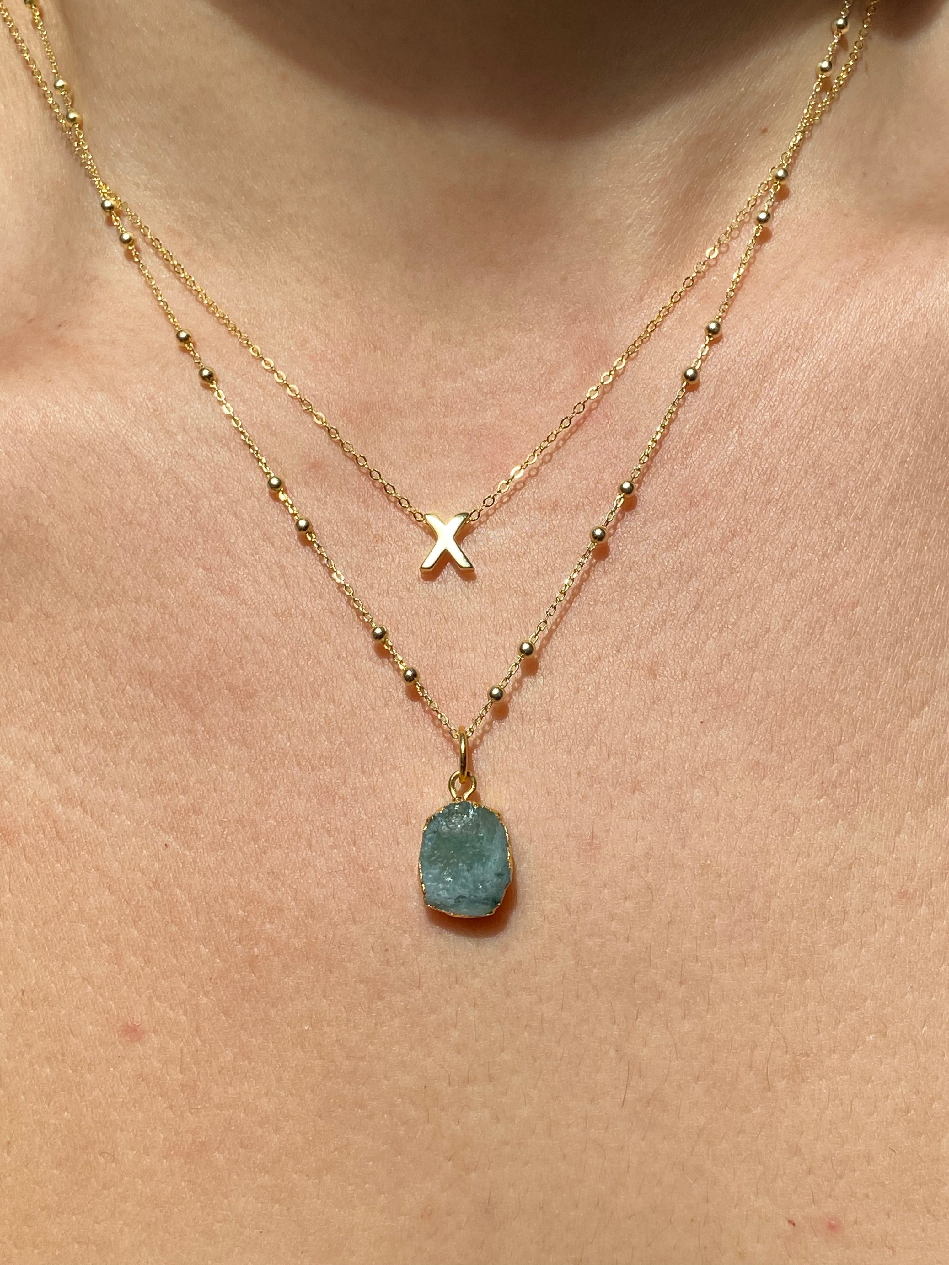 Alphabet + Flat Birthstone Necklace Set - May